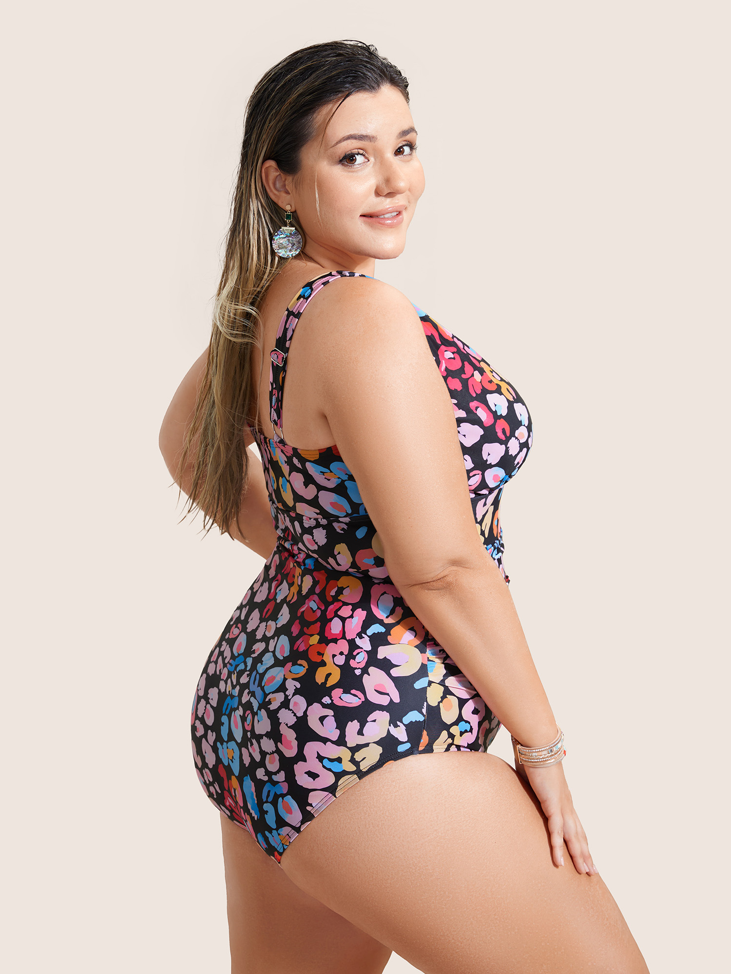 Plus Size Leopard Print Ruched One Piece Swimsuit Women`s Swimwear Multicolor Beach Gathered Curve Bathing Suits High stretch One Pieces BloomChic 30/6X 