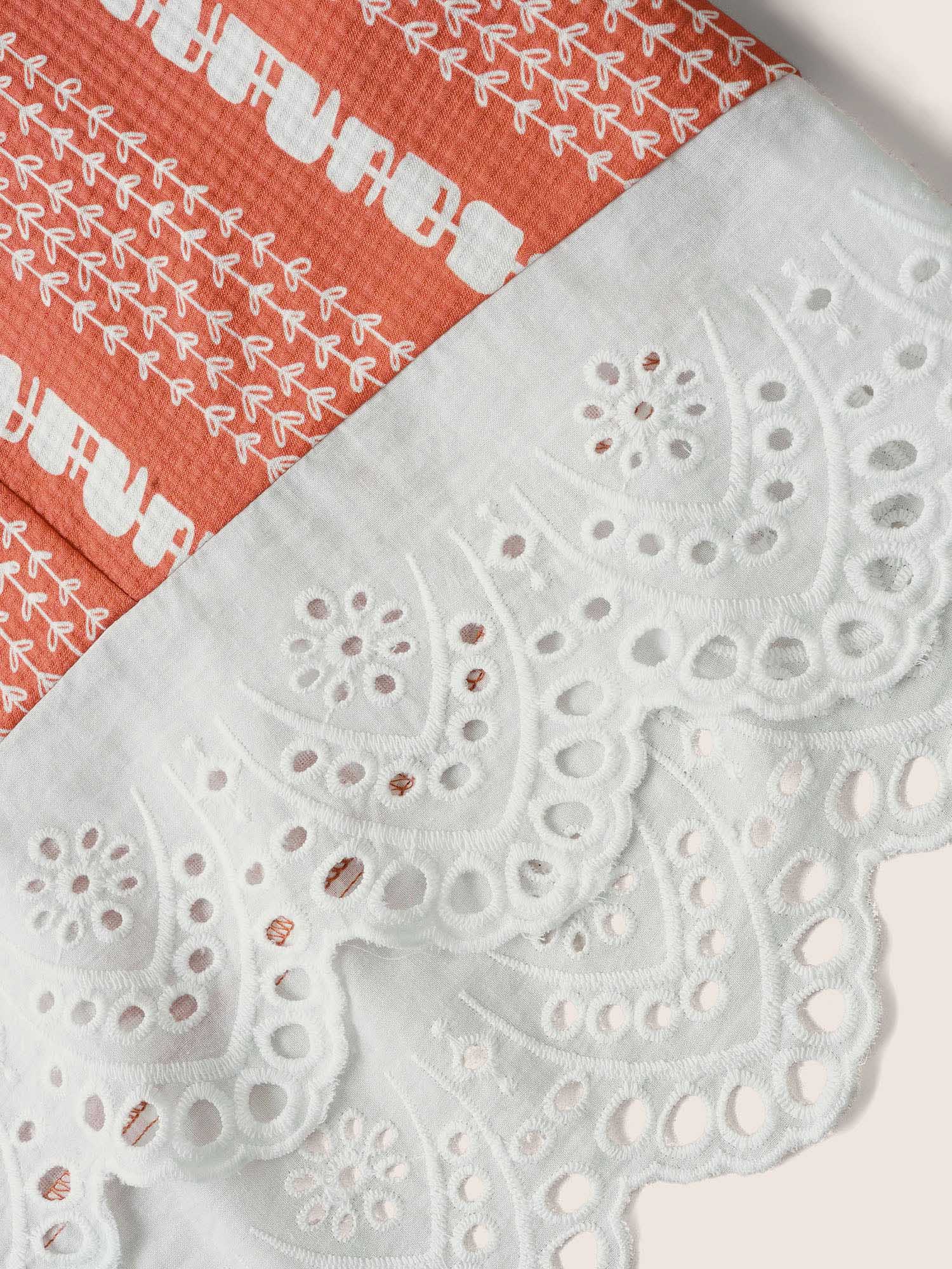Plus Size Brightorange Boho Print Lace Panel Cap Sleeve Blouse Women Resort Cap Sleeve V-neck Vacation Blouses BloomChic 12/L 