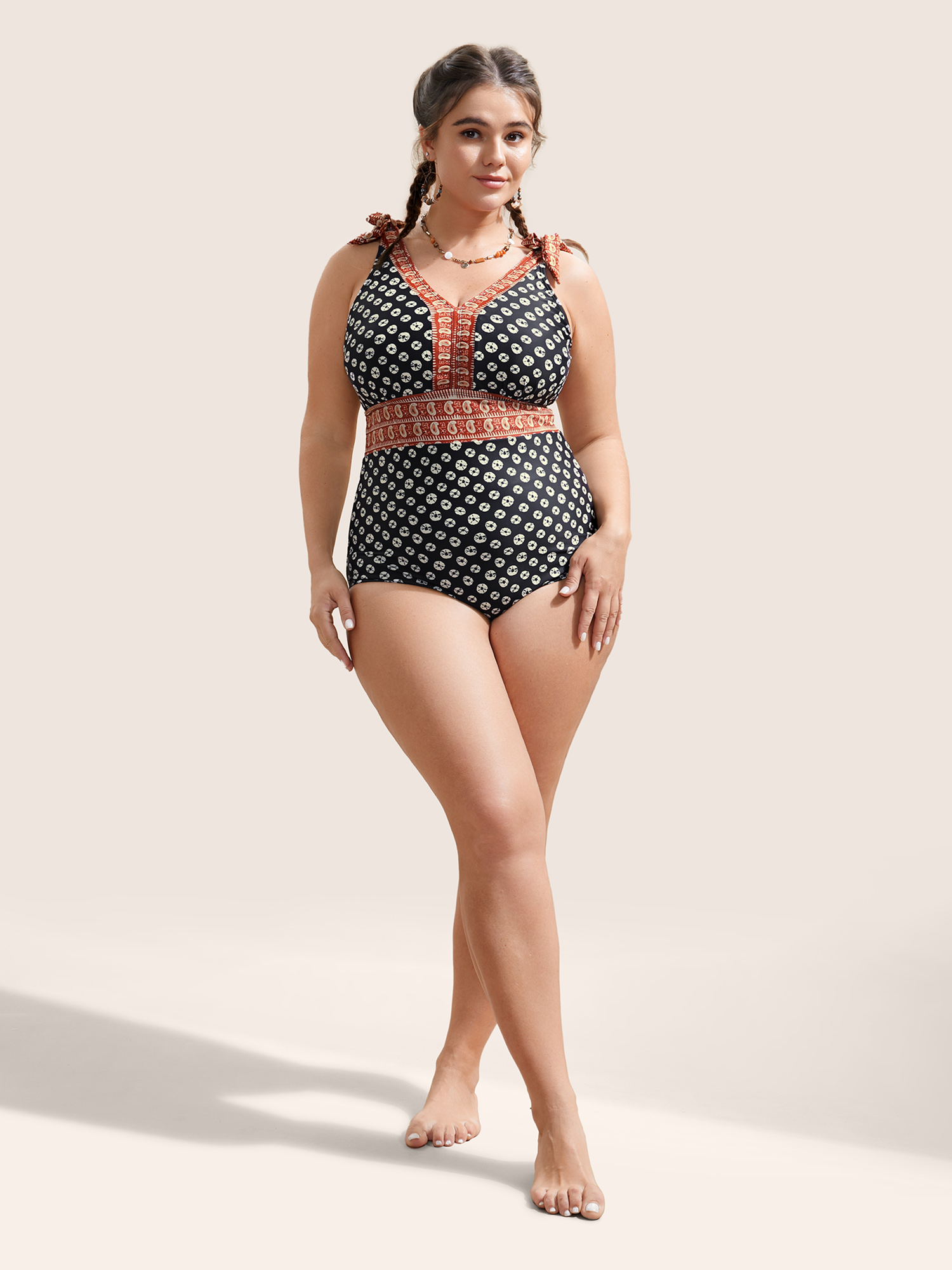 Plus Size Bandana Print Two Tone Knotted One Piece Swimsuit Women`s Swimwear Black Beach Non Curve Bathing Suits No stretch One Pieces BloomChic 22-24/3X 