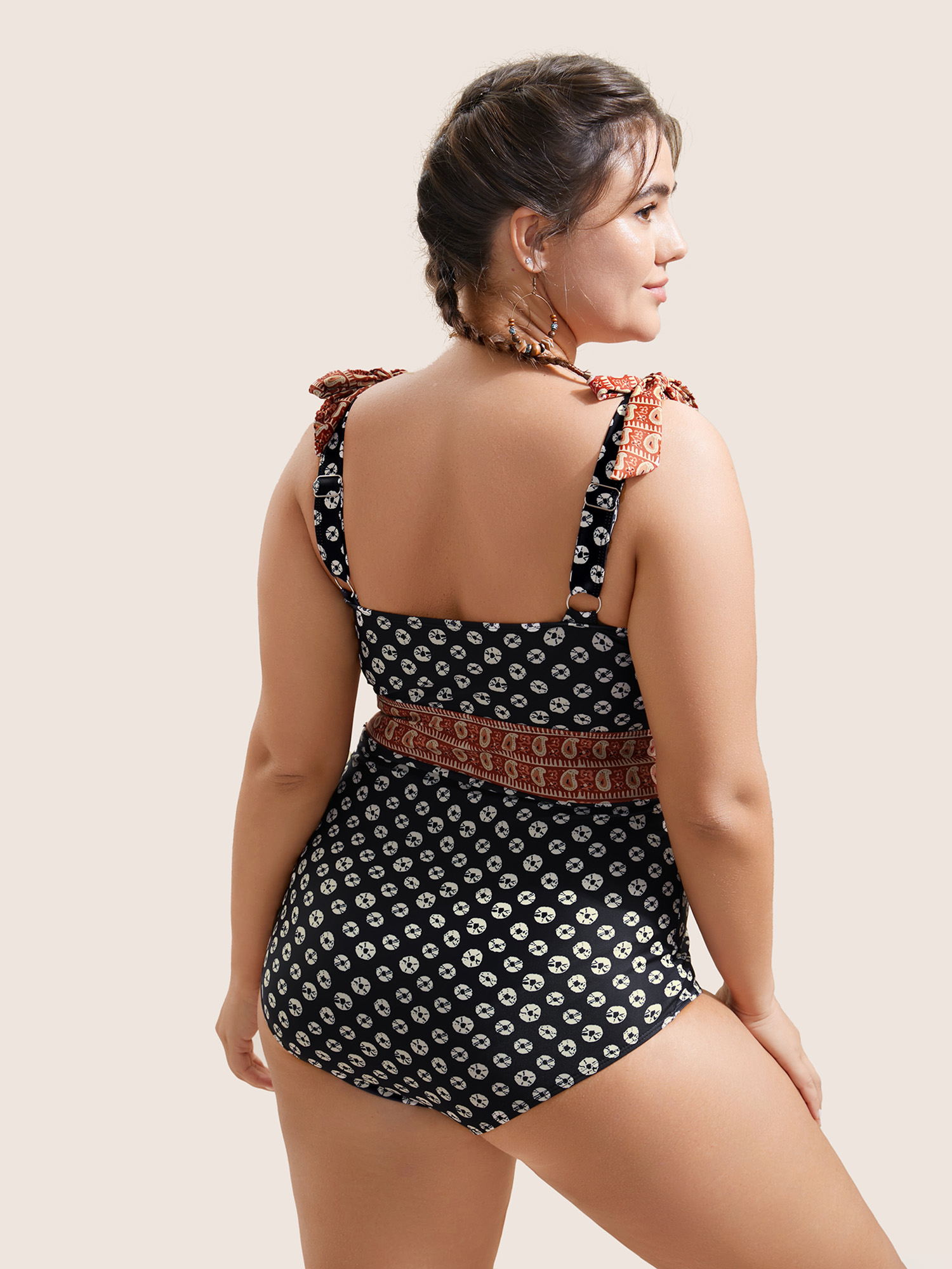 Plus Size Bandana Print Two Tone Knotted One Piece Swimsuit Women`s Swimwear Black Beach Non Curve Bathing Suits No stretch One Pieces BloomChic 22-24/3X 