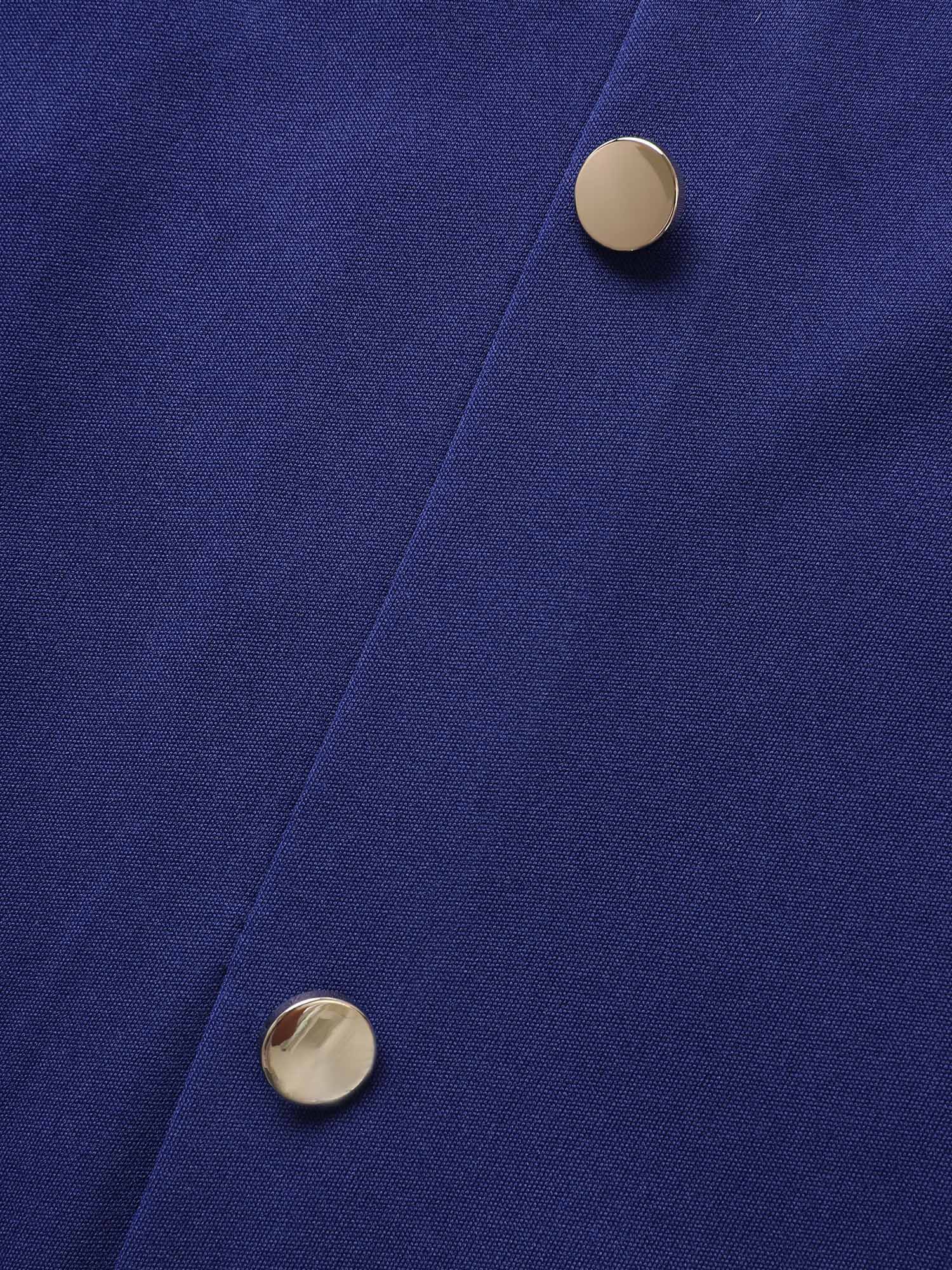 Plus Size Plain Metal Detail Pleated Tank Dress Navy Women At the Office Button Round Neck Sleeveless Curvy BloomChic 26/4X 