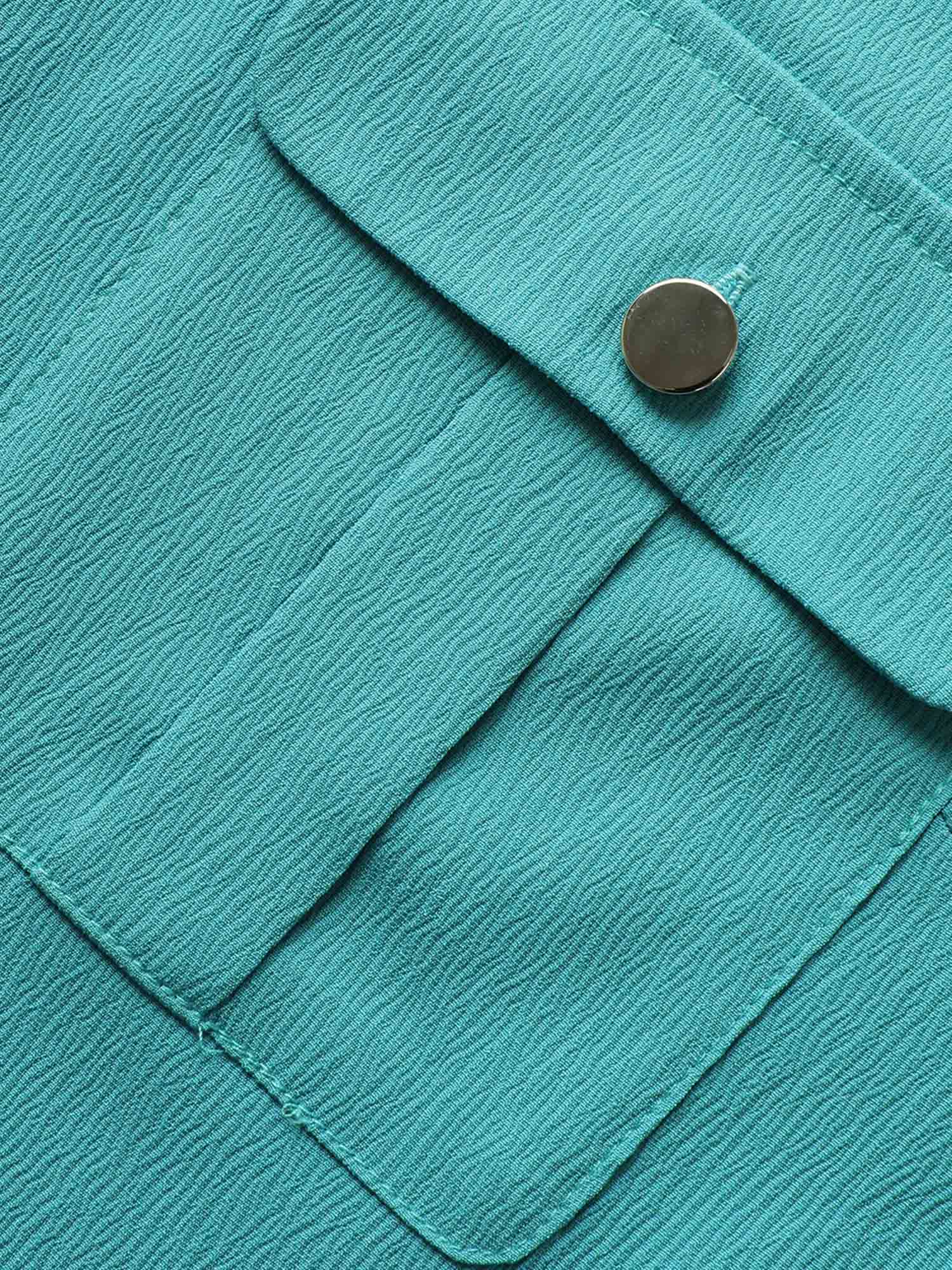 Plus Size Shirt Collar Solid Flap Pocket Split Hem Dress Turquoise Women Belted Shirt collar Half Sleeve Curvy BloomChic 22-24/3X 