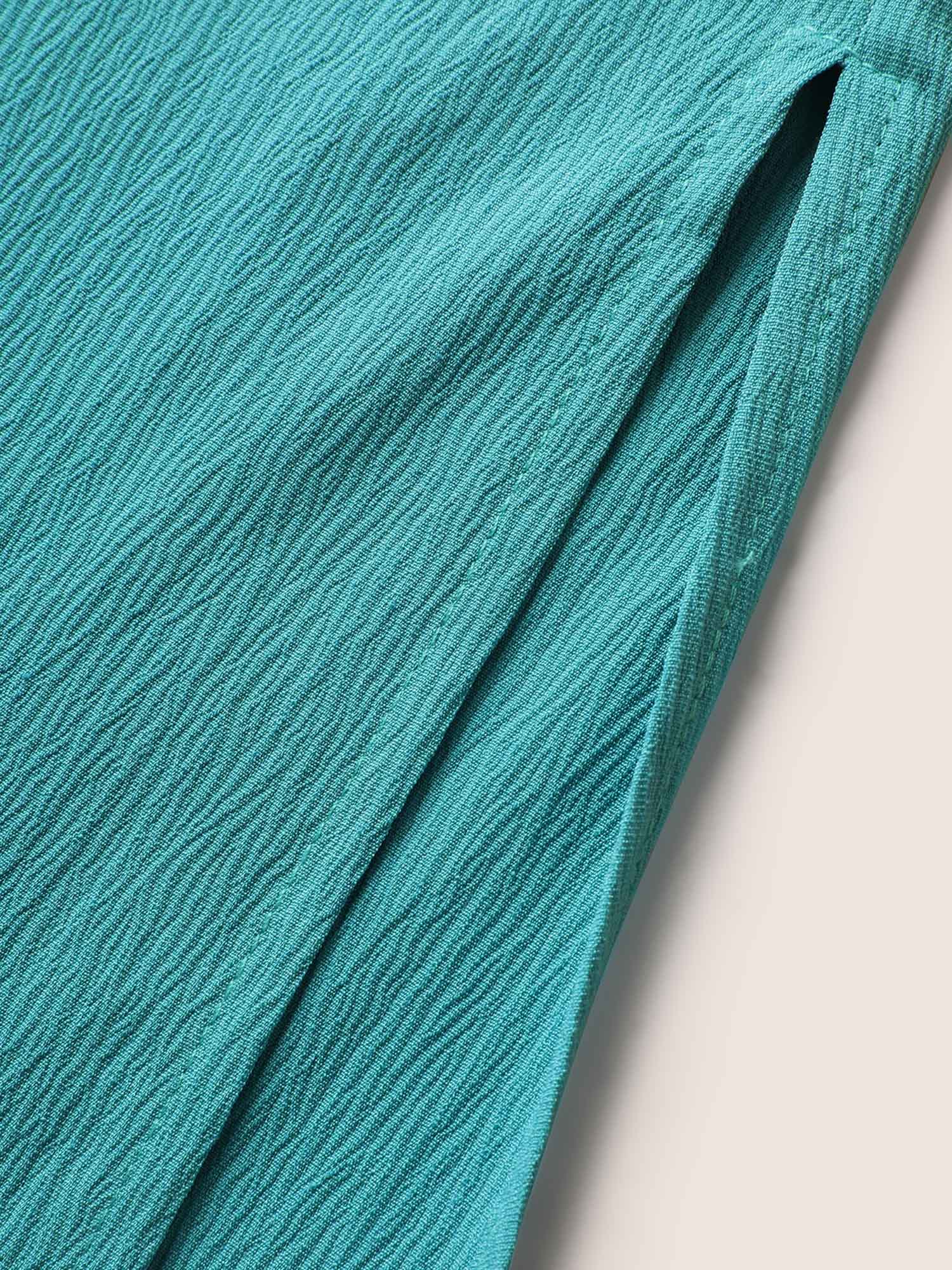 Plus Size Shirt Collar Solid Flap Pocket Split Hem Dress Turquoise Women Belted Shirt collar Half Sleeve Curvy BloomChic 22-24/3X 