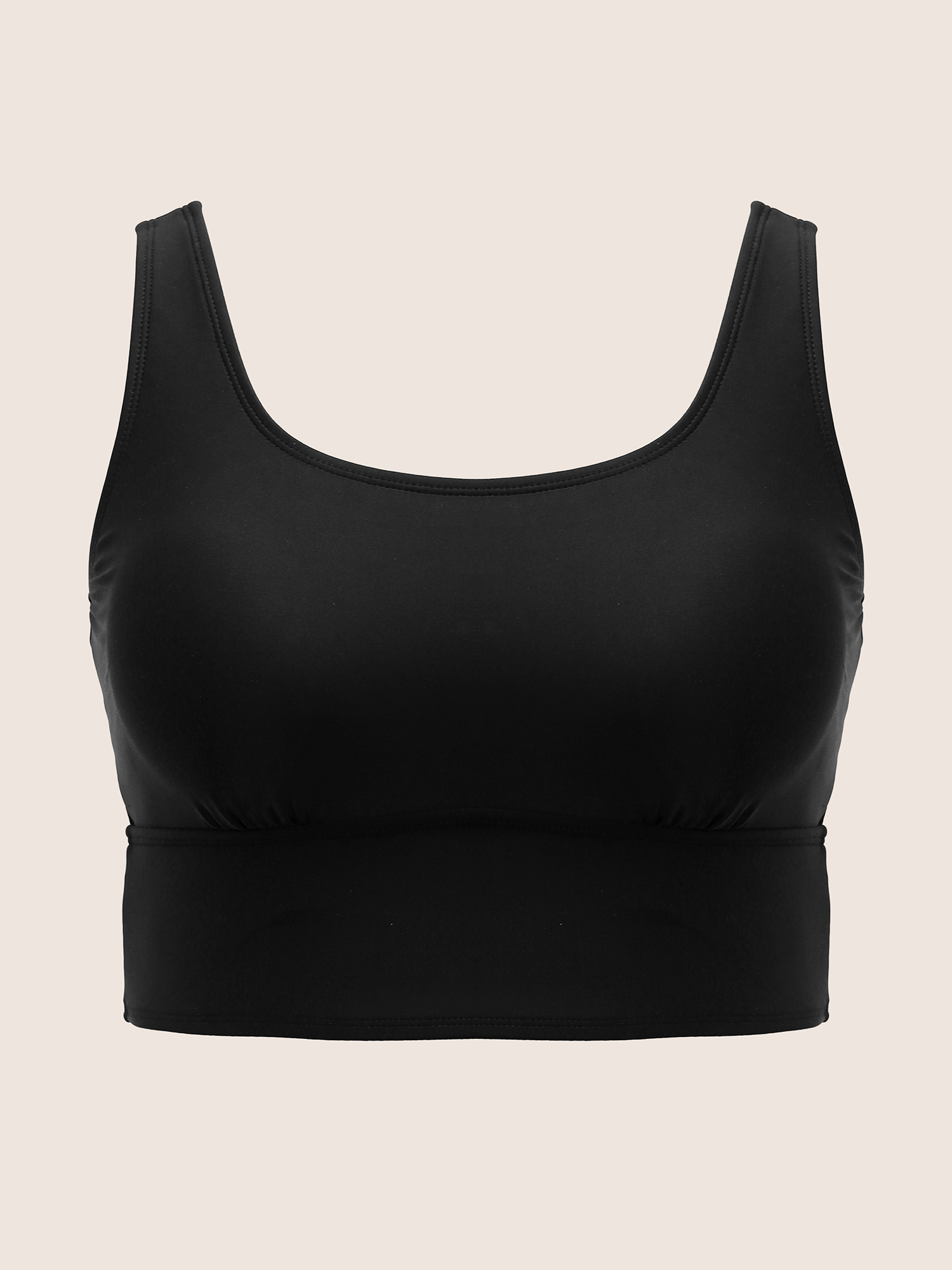 Plus Size Solid Square Neck Adjustable Straps Swim Top Women`s Swimwear Black Beach High stretch Skinny U-neck Curve Swim Tops BloomChic 12/L 
