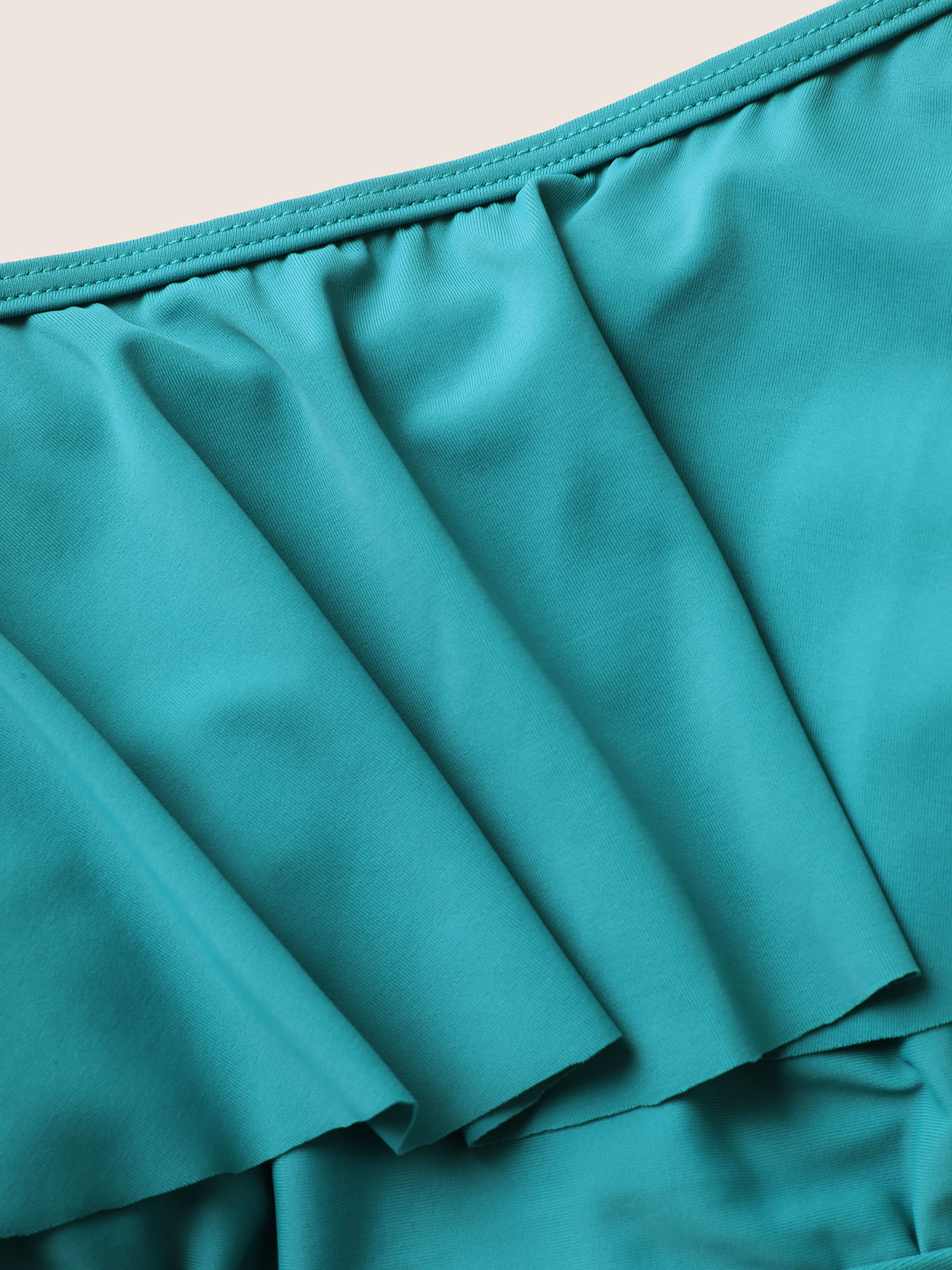 Plus Size Off Shoulder Ruffle Trim One Piece Swimsuit Women`s Swimwear Teal Beach Gathered Curve Bathing Suits High stretch One Pieces BloomChic 14-16/1X 
