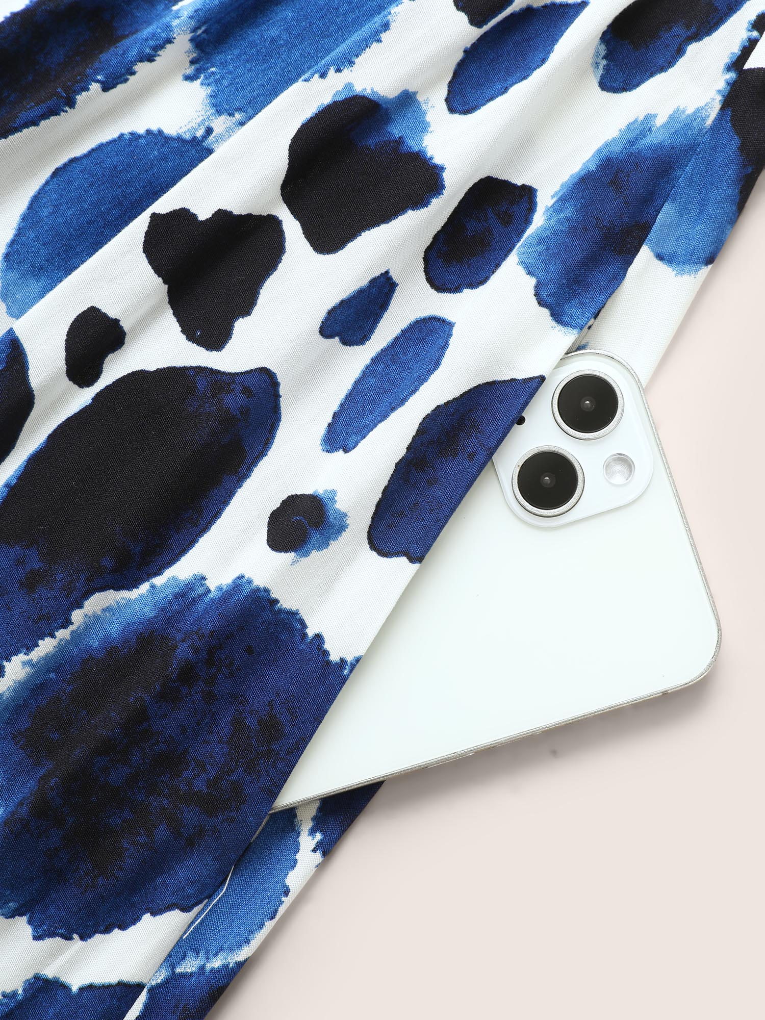 Plus Size Watercolor Polka Dot Wrap Lantern Sleeve Dress Mediumblue Women At the Office Shirred Overlap Collar Short sleeve Curvy BloomChic 14-16/1X 
