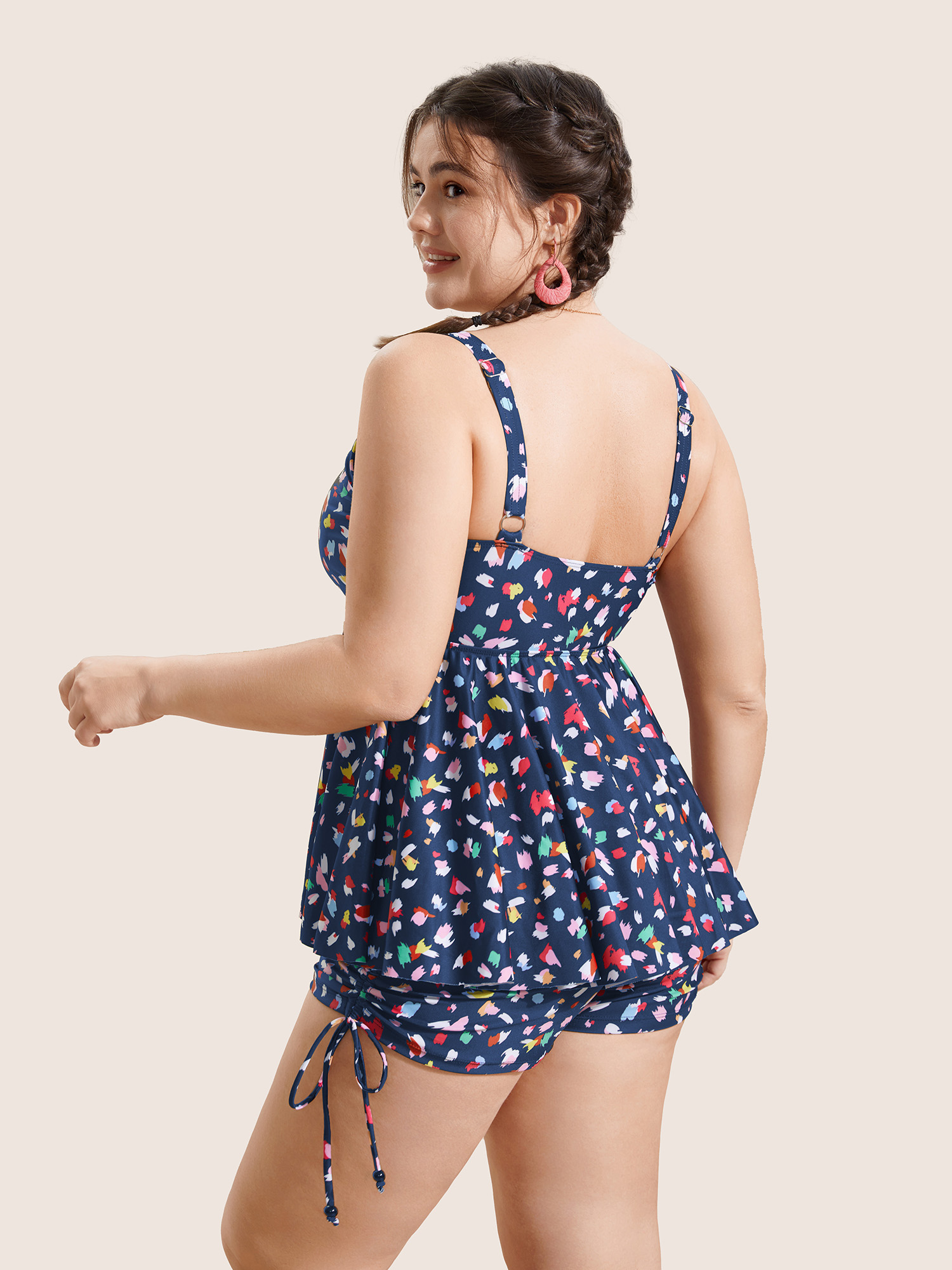 Plus Size Allover Print V Neck Gathered Swim Top Women`s Swimwear Aegean Beach Gathered High stretch Bodycon V-neck Curve Swim Tops BloomChic 22-24/3X 