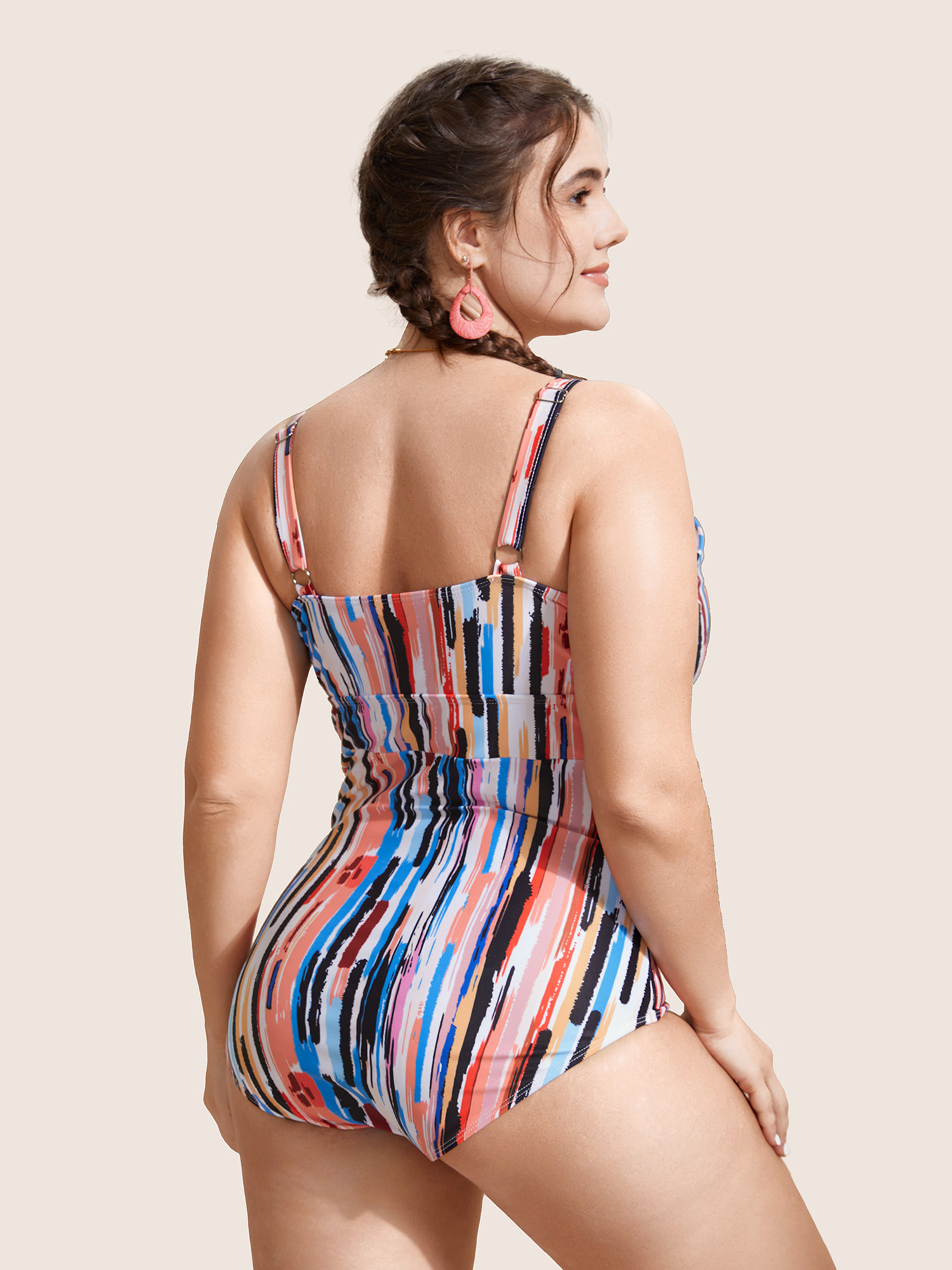 Plus Size Brush Print Wrap Ruched One Piece Swimsuit Women`s Swimwear Multicolor Beach Contrast Curve Bathing Suits High stretch One Pieces BloomChic 26/4X 