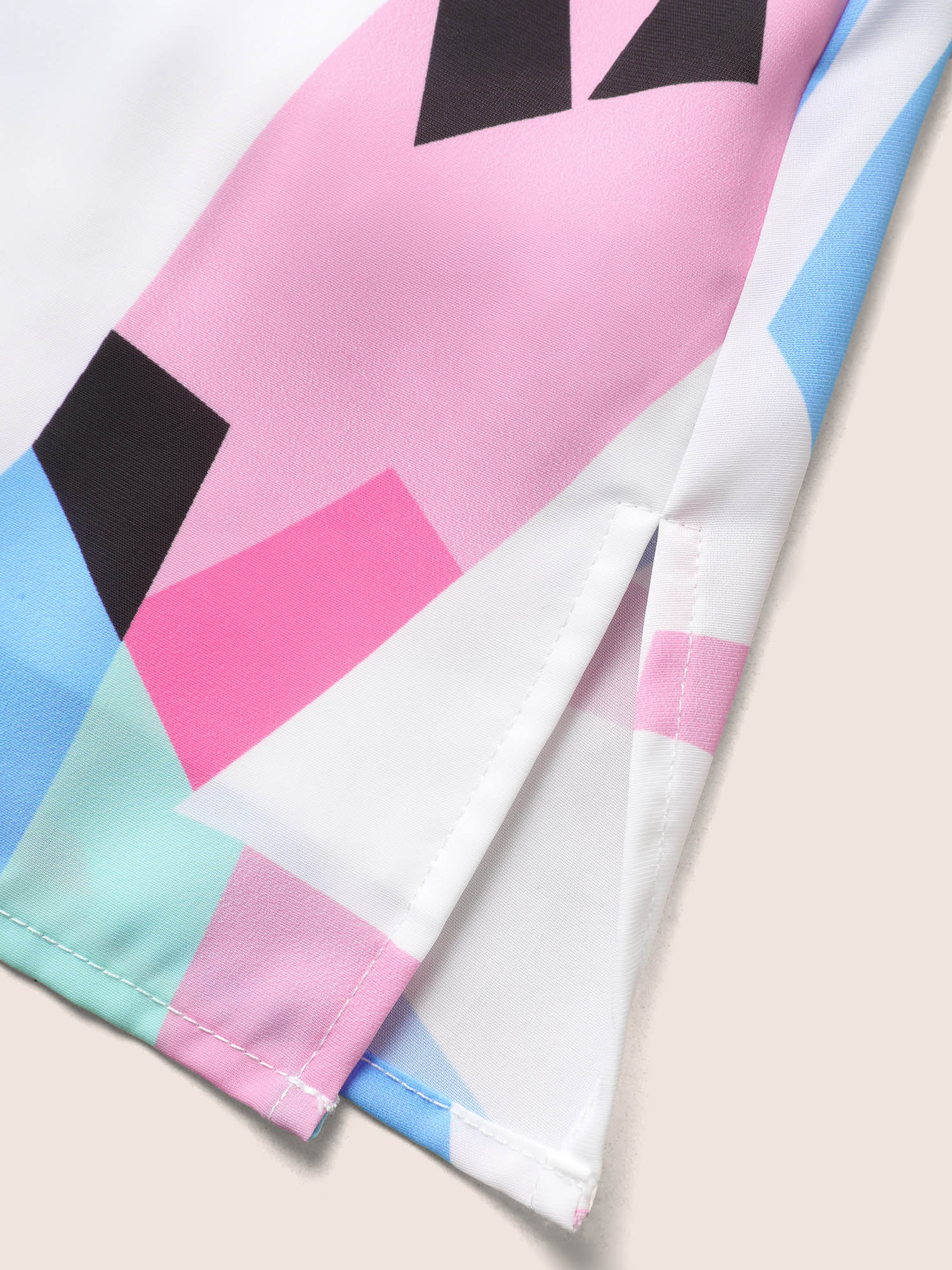 Plus Size Multicolor Contrast Geometric Cold Shoulder Ruffles Blouse Women Resort Half Sleeve Round Neck Vacation Blouses BloomChic 22-24/3X 