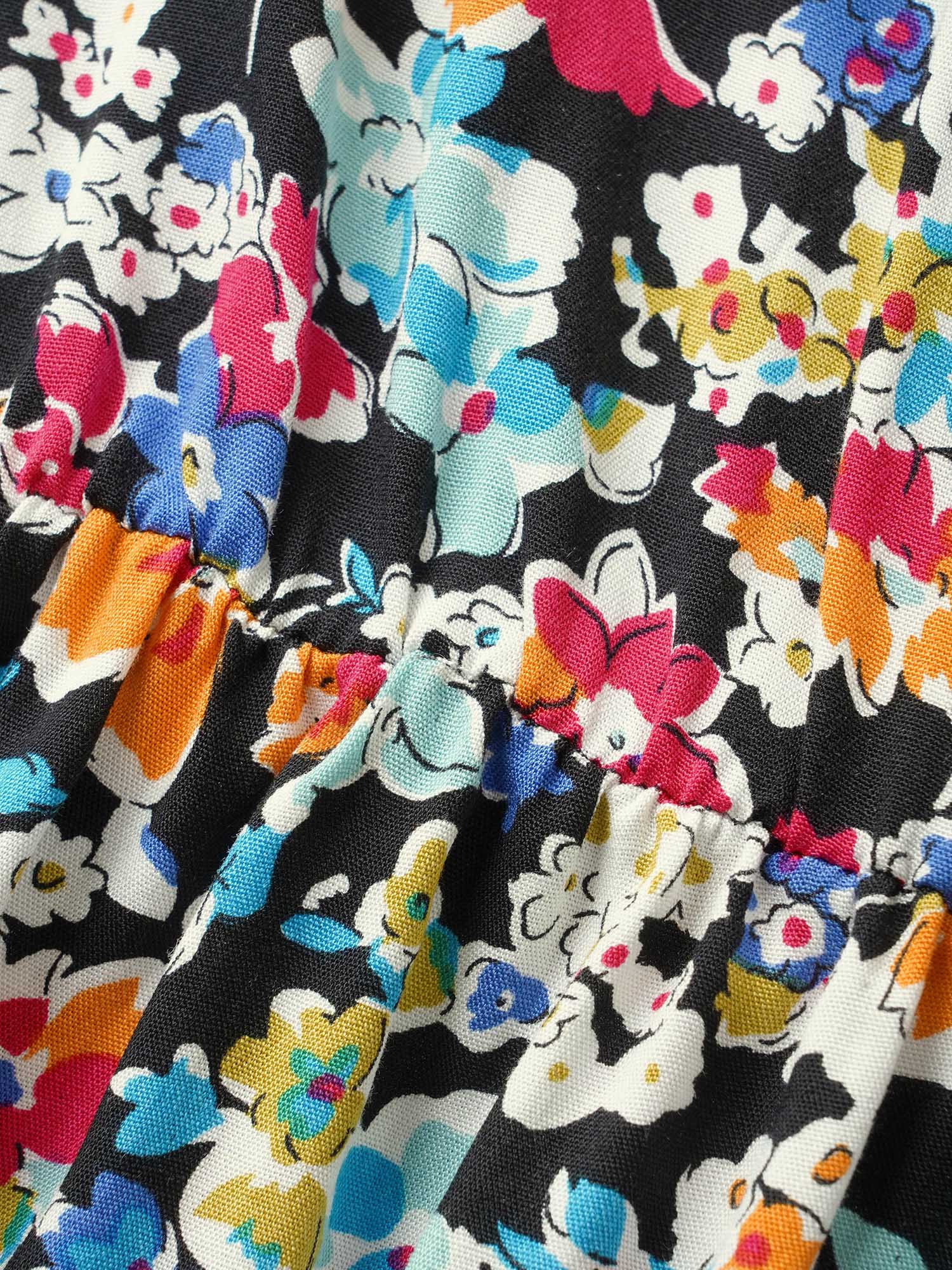 Plus Size Black Colored Floral Tie Knot Lantern Sleeve Blouse Women Resort Elbow-length sleeve V-neck Vacation Blouses BloomChic 18-20/2X 