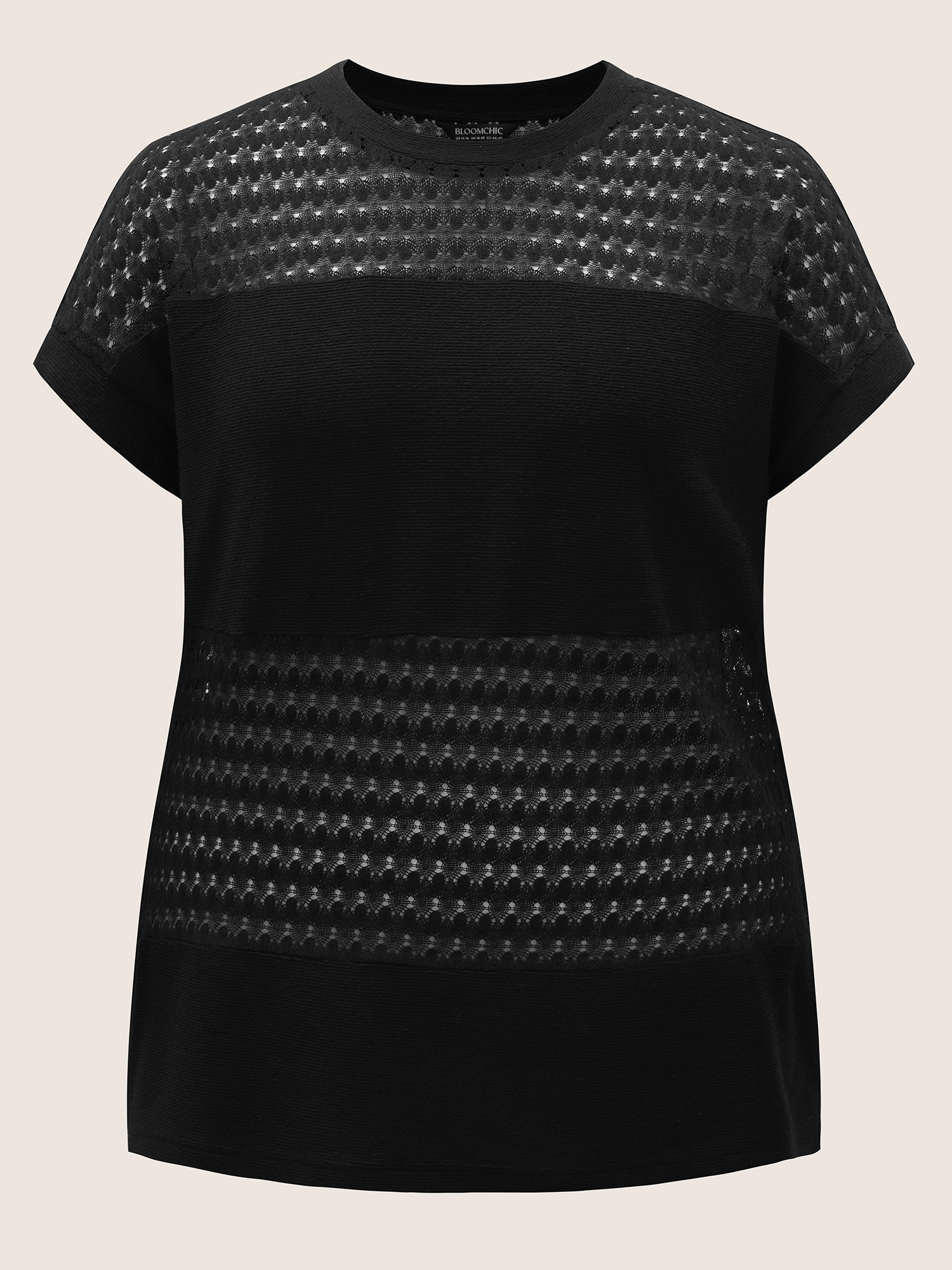 

Plus Size Solid Cut Out Patchwork Split Hem T-shirt Black Round Neck Short sleeve Resort Jersey Tops