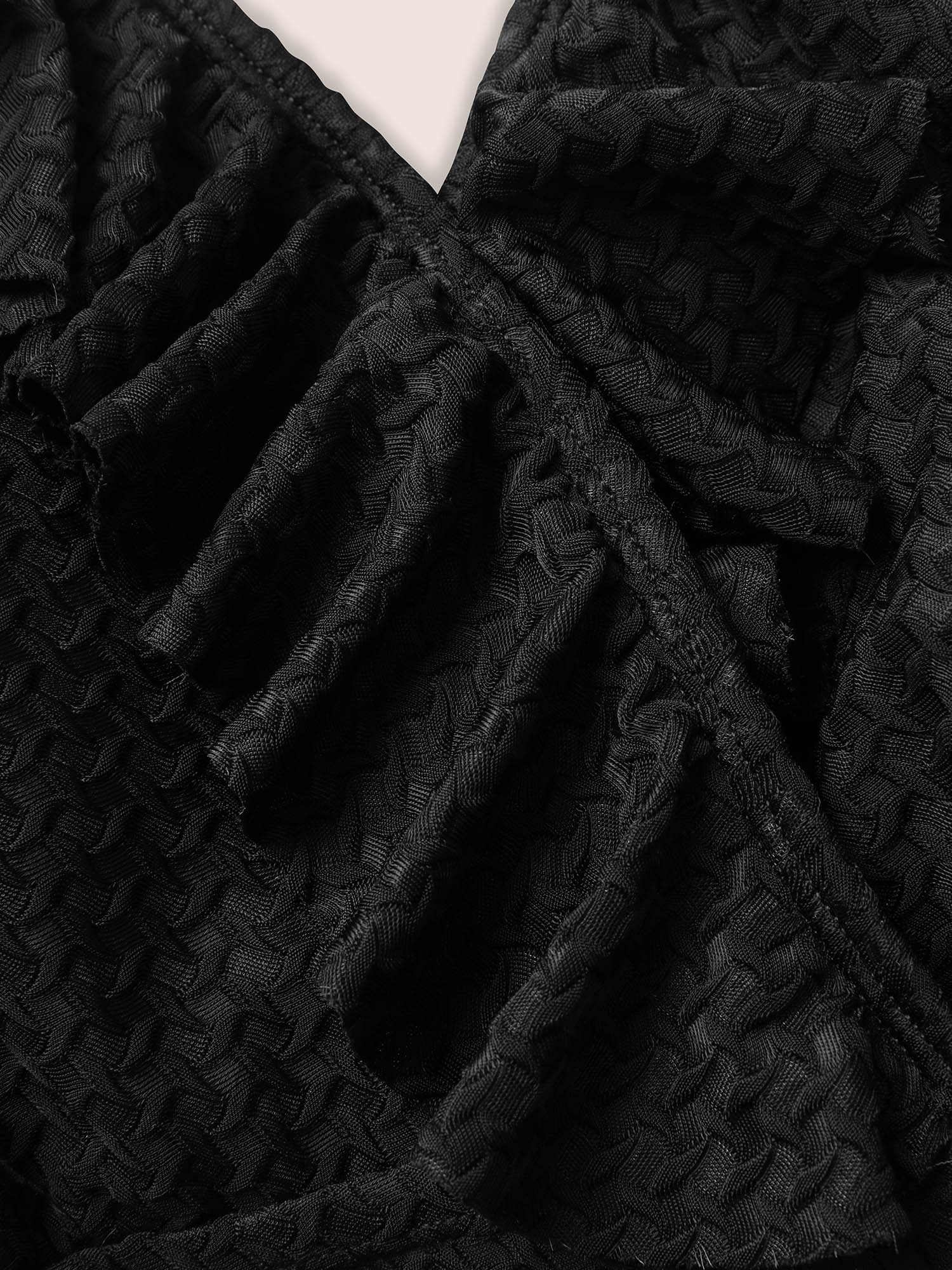 Plus Size V Neck Solid Textured Ruffle Trim Swim Dress Women`s Swimwear Black Beach Bodycon V-neck High stretch Curve Swim Dresses BloomChic 28/5X 