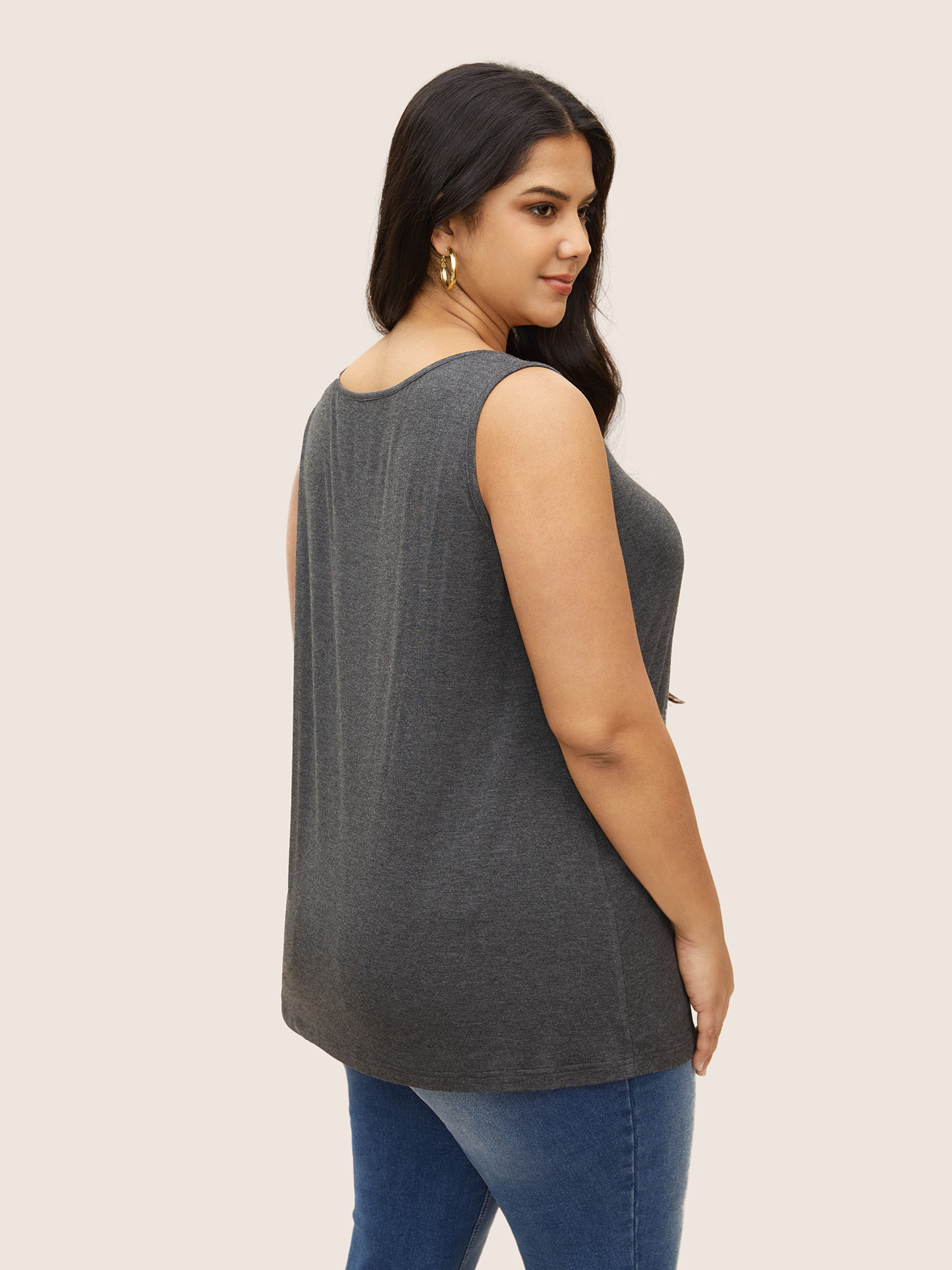 

Plus Size Supersoft Essentials Plain Square Neck Skinny Tank Top Women DimGray Basics Non Square Neck Everyday Tank Tops Camis BloomChic