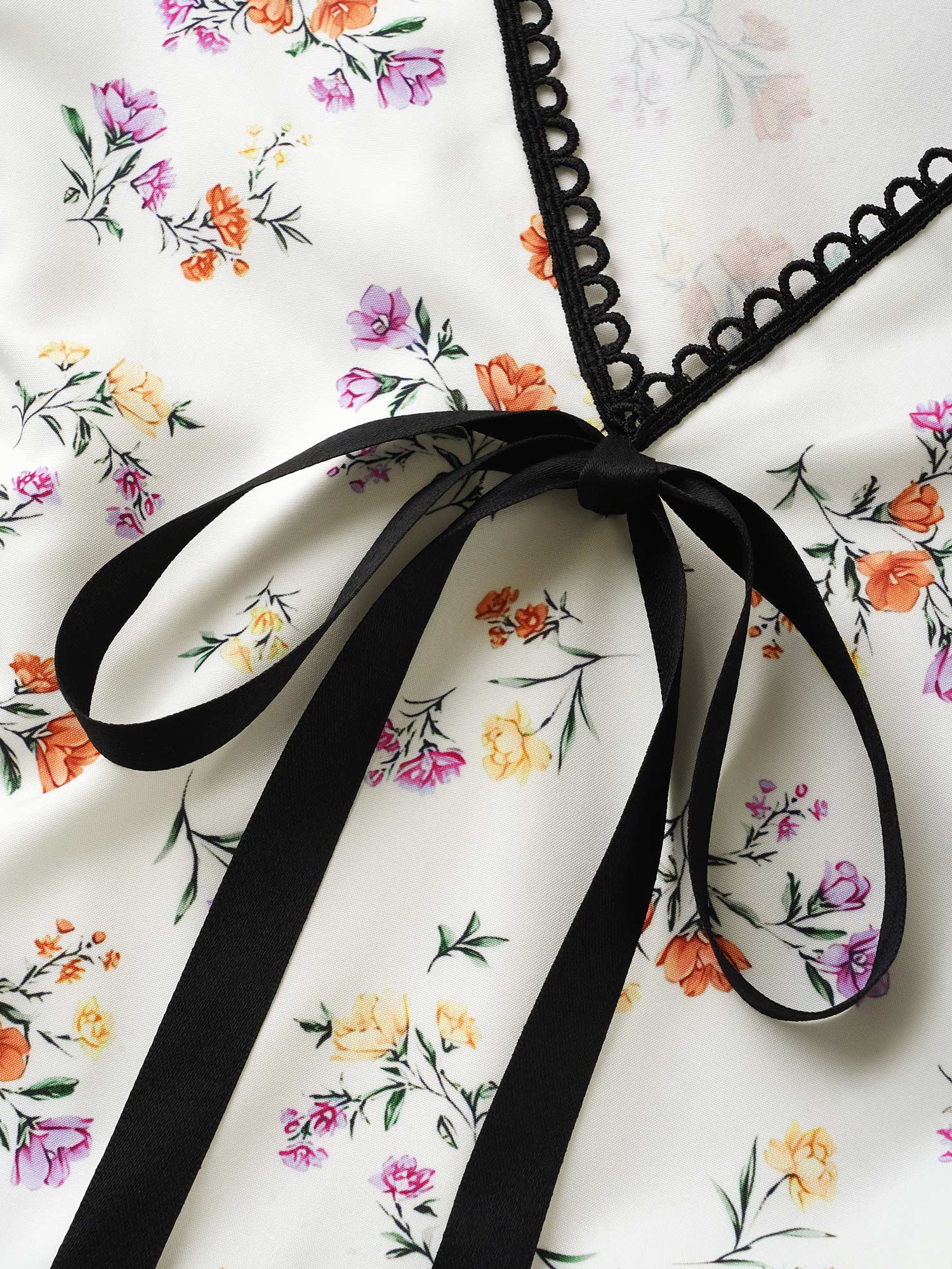 Plus Size Multicolor Floral Print Bowknot Bell Sleeve Blouse Women Elegant Half Sleeve V-neck Everyday Blouses BloomChic 18-20/2X 