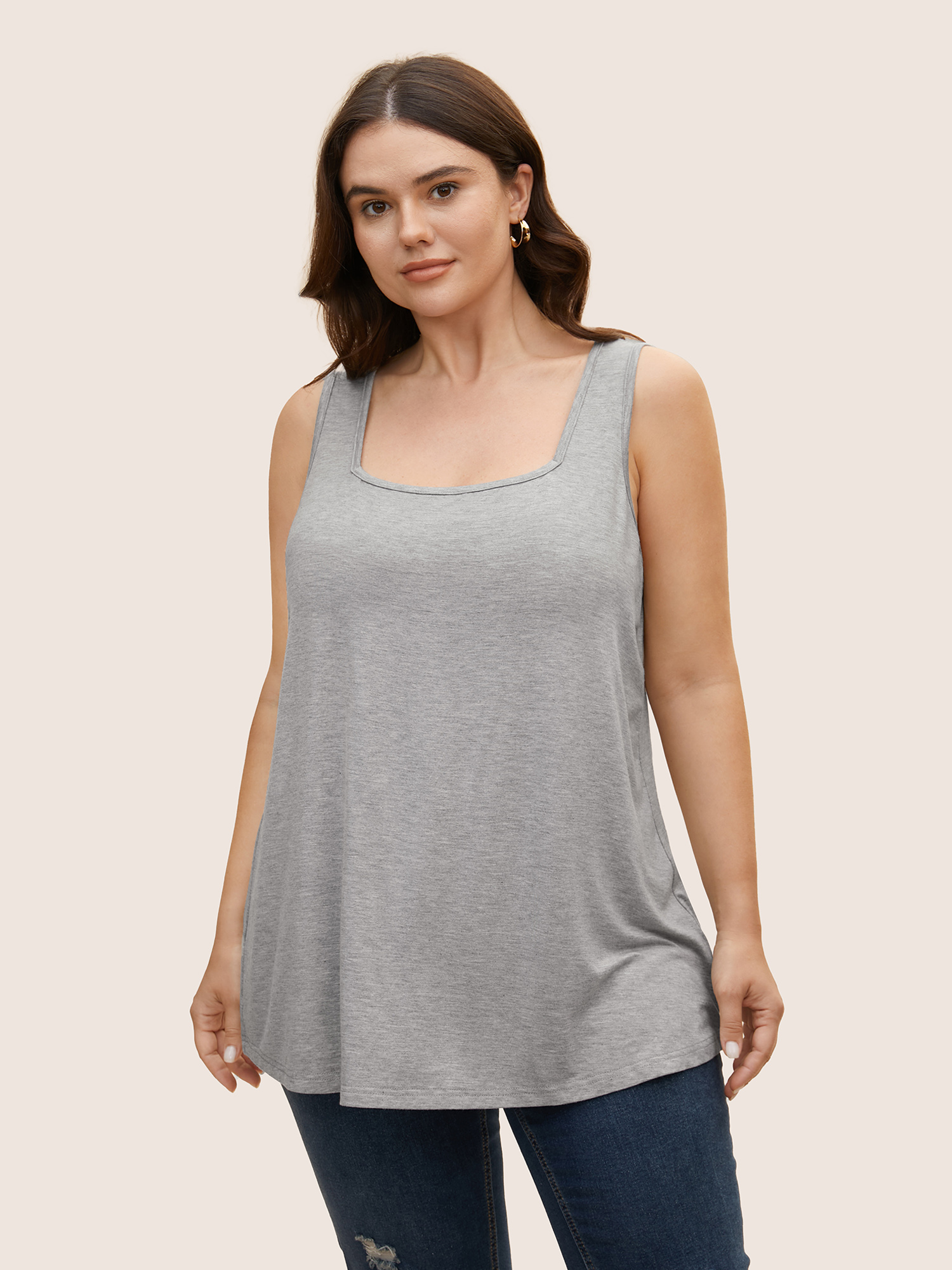 

Plus Size Supersoft Essentials Plain Square Neck Skinny Tank Top Women Mediumgray Basics Non Square Neck Everyday Tank Tops Camis BloomChic