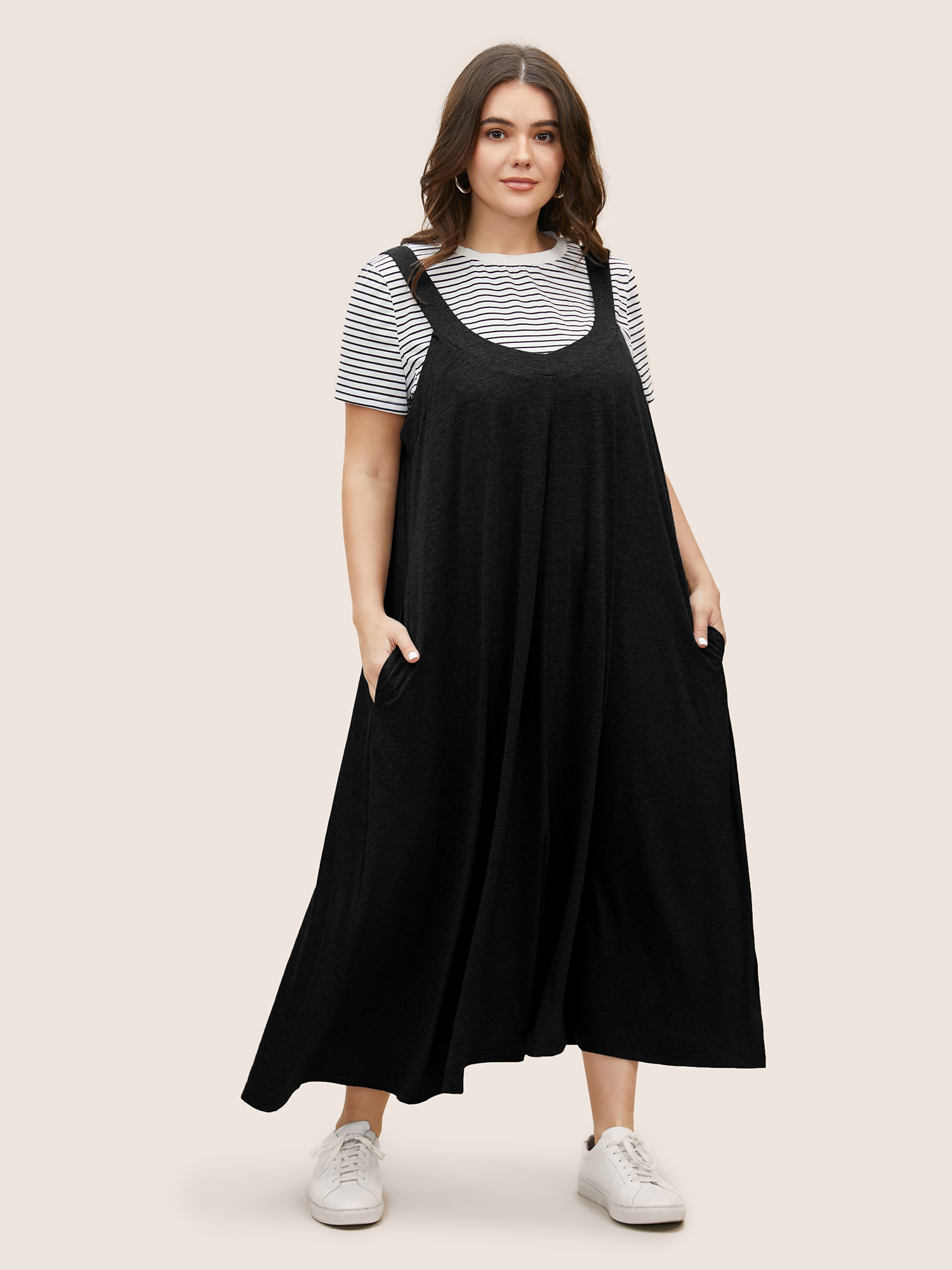 

Plus Size Supersoft Essentials Plain Adjustable Straps Dress Black Women Non Sleeveless Curvy BloomChic