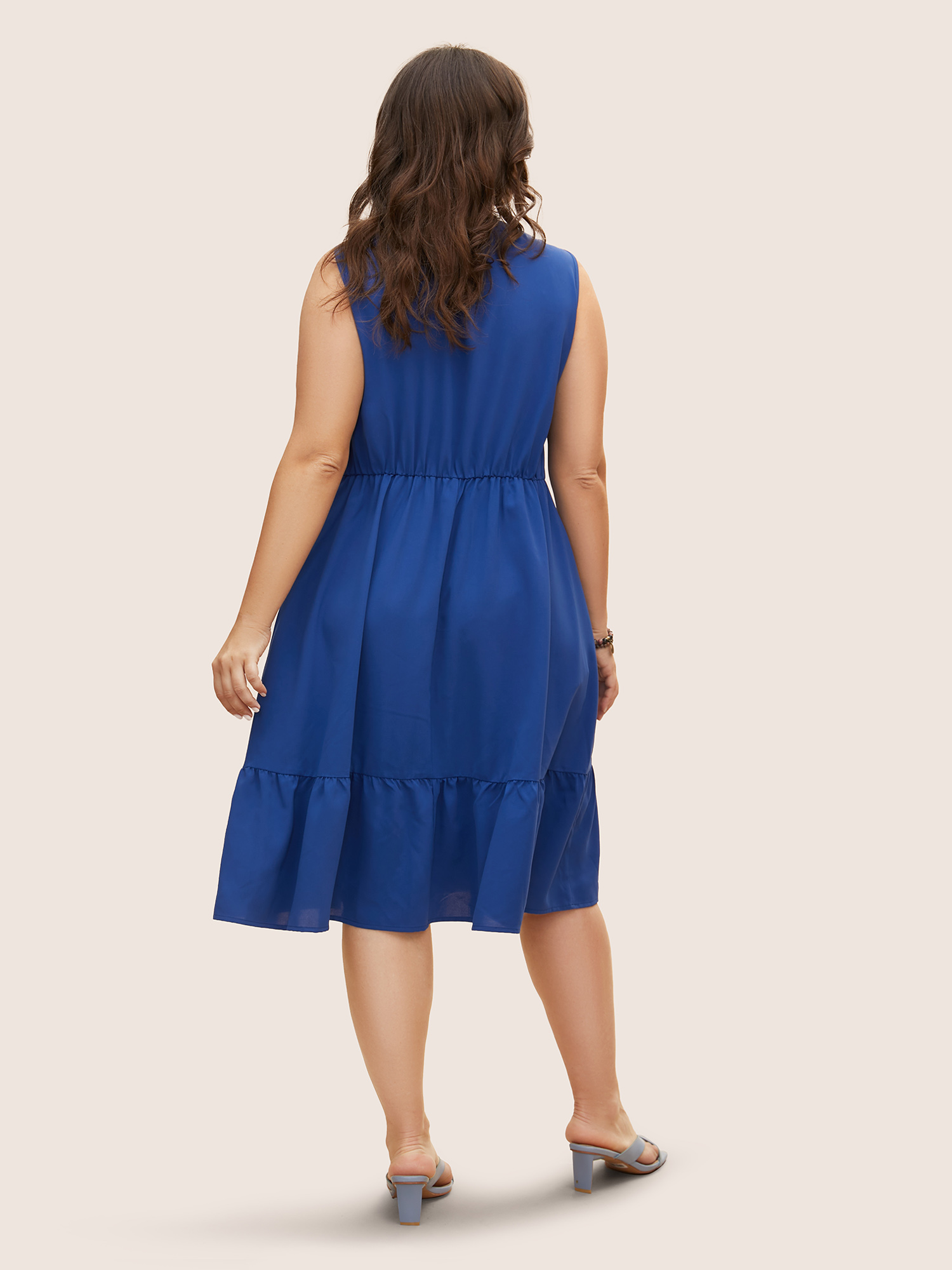 

Plus Size Notched Collar Geometric Patchwork Sleeveless Dress Brightblue Women Resort Non Notched collar Sleeveless Curvy BloomChic