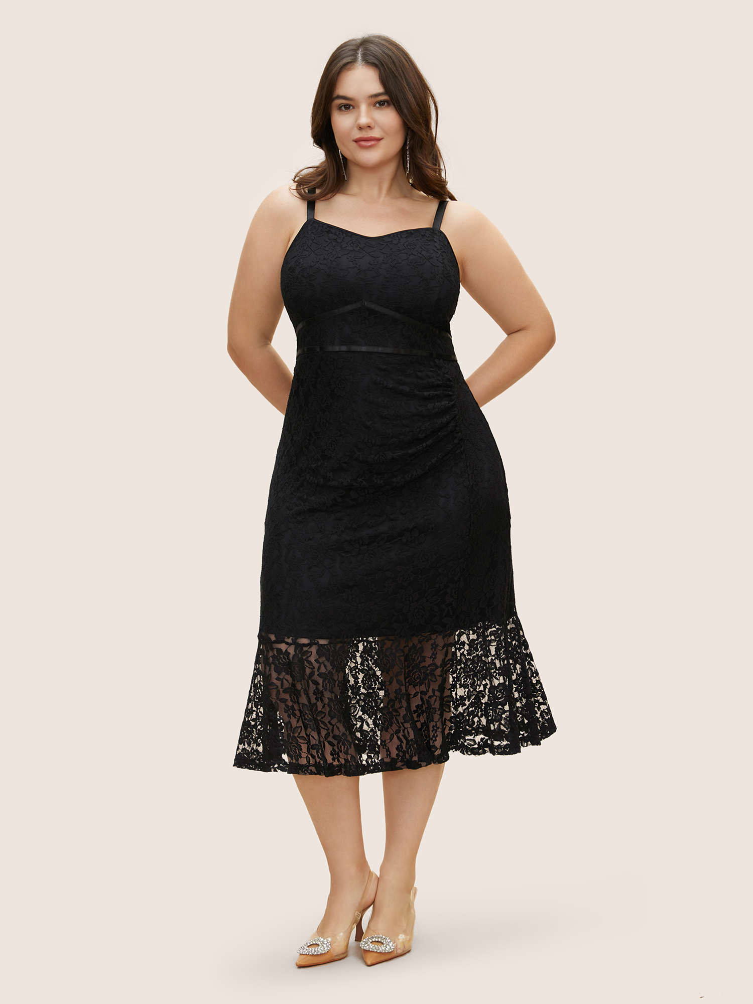 

Plus Size Rose Crochet Lace Mesh Cami Dress Black Women Non Sleeveless Curvy BloomChic