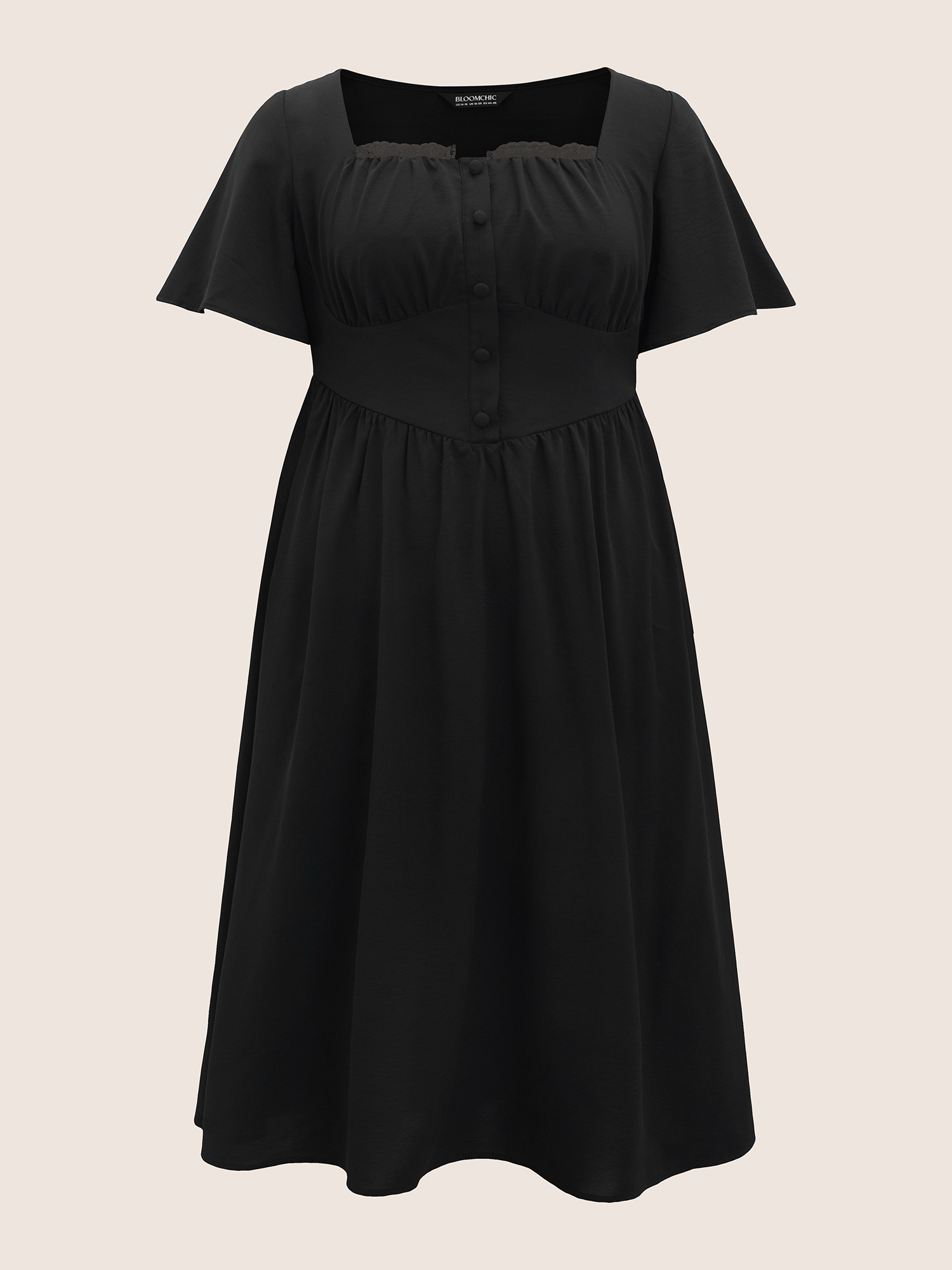 

Plus Size Square Neck Guipure Lace Ruffle Sleeve Dress Black Women Elegant Non Square Neck Short sleeve Curvy BloomChic