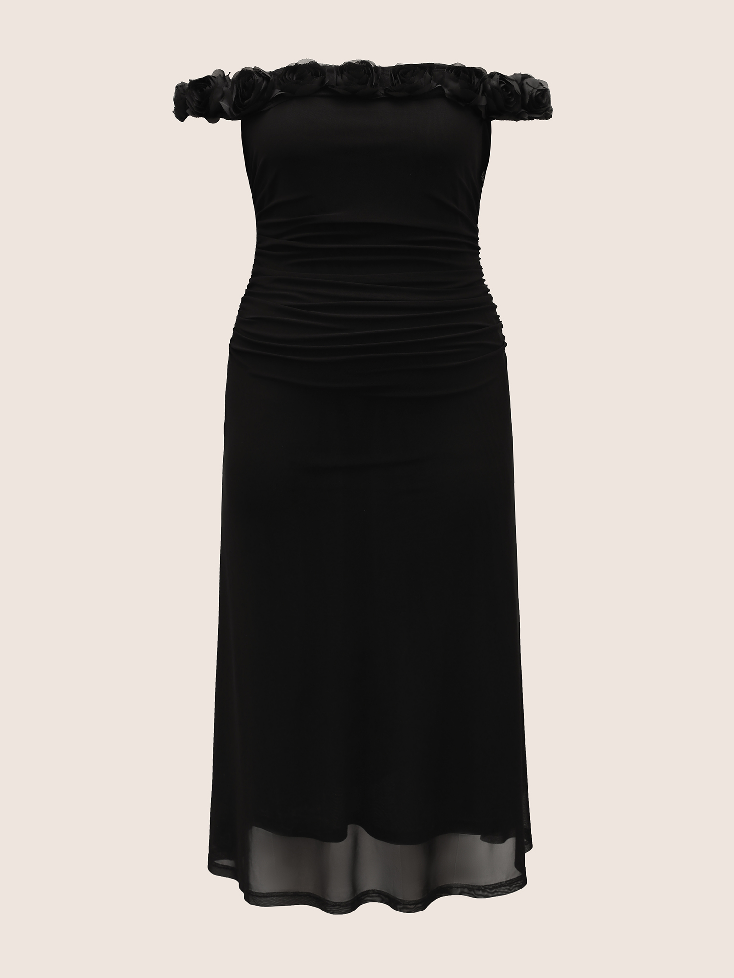 

Plus Size One Shoulder Stereo Flower Design Dress Black Women Elegant Texture One-shoulder neck Sleeveless Curvy BloomChic