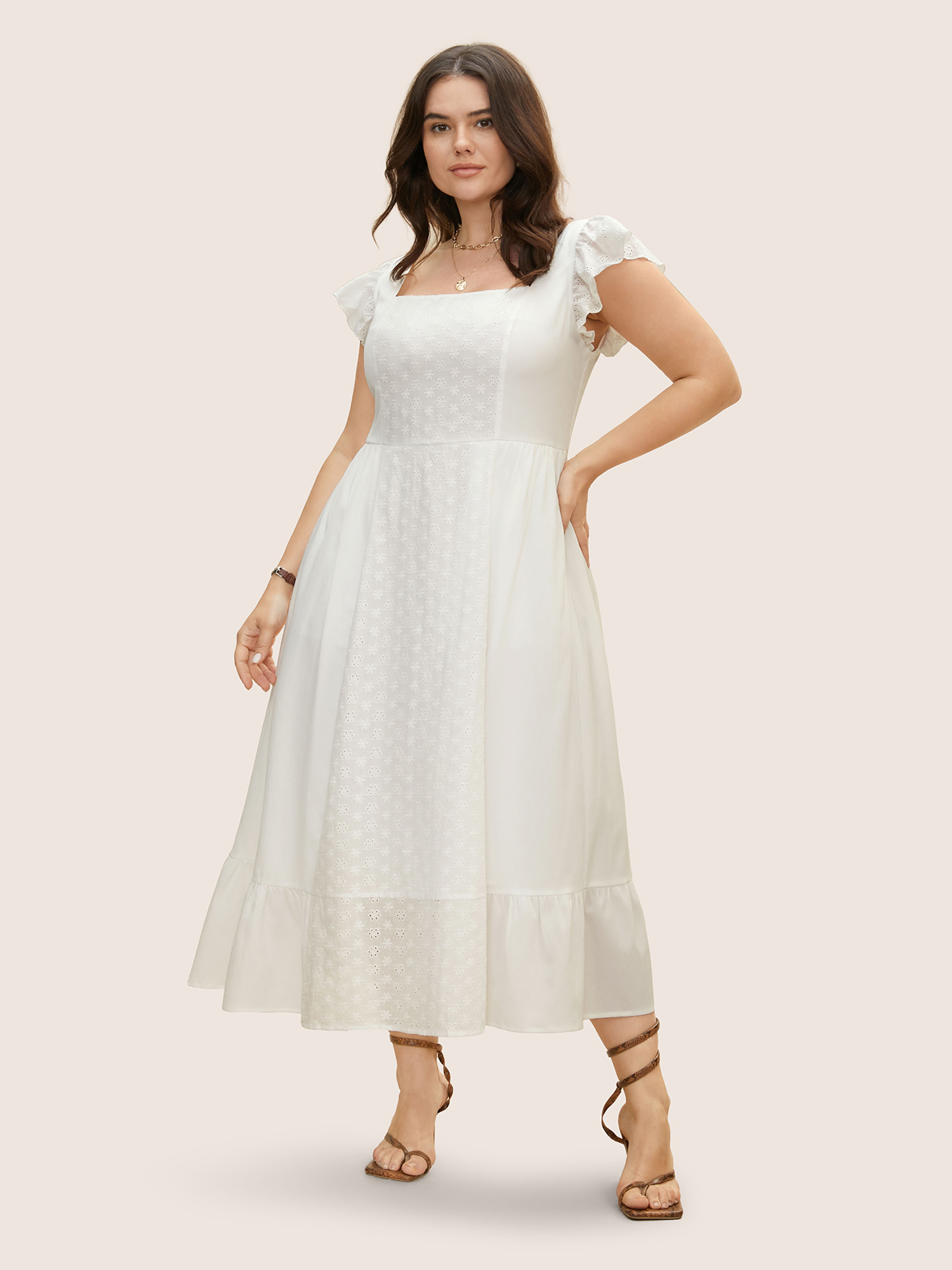 

Plus Size Square Neck Broderie Anglaise Ruffle Cap Sleeve Dress Originalwhite Women Ruffles Square Neck Cap Sleeve Curvy BloomChic