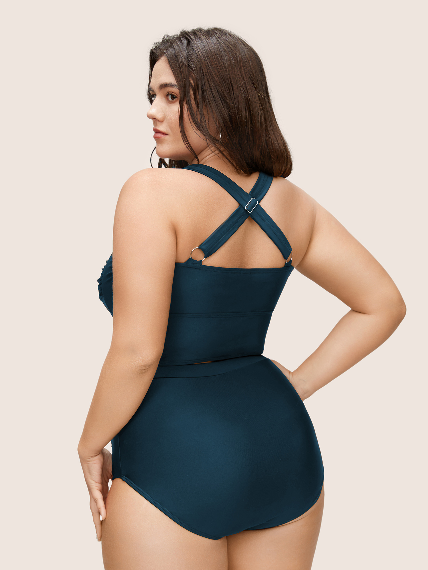 

Plus Size Solid Crossover Square Neck Adjustable Straps Swim Top Women's Swimwear Cyan Beach Twist High stretch Skinny Square Neck Curve Swim Tops BloomChic