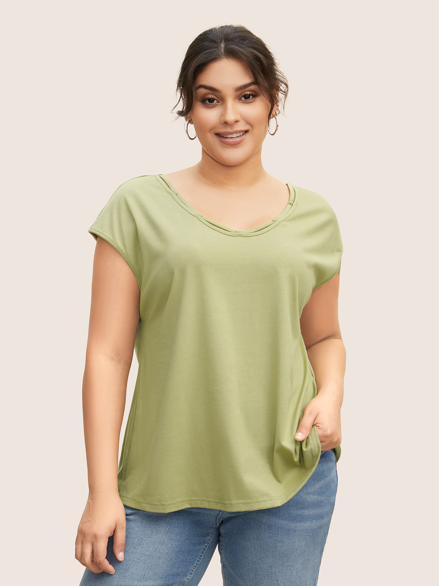 

Plus Size Crew Neck Cut Out Batwing Sleeve T-shirt LightGreen Women Casual Cut-Out V-neck Everyday T-shirts BloomChic