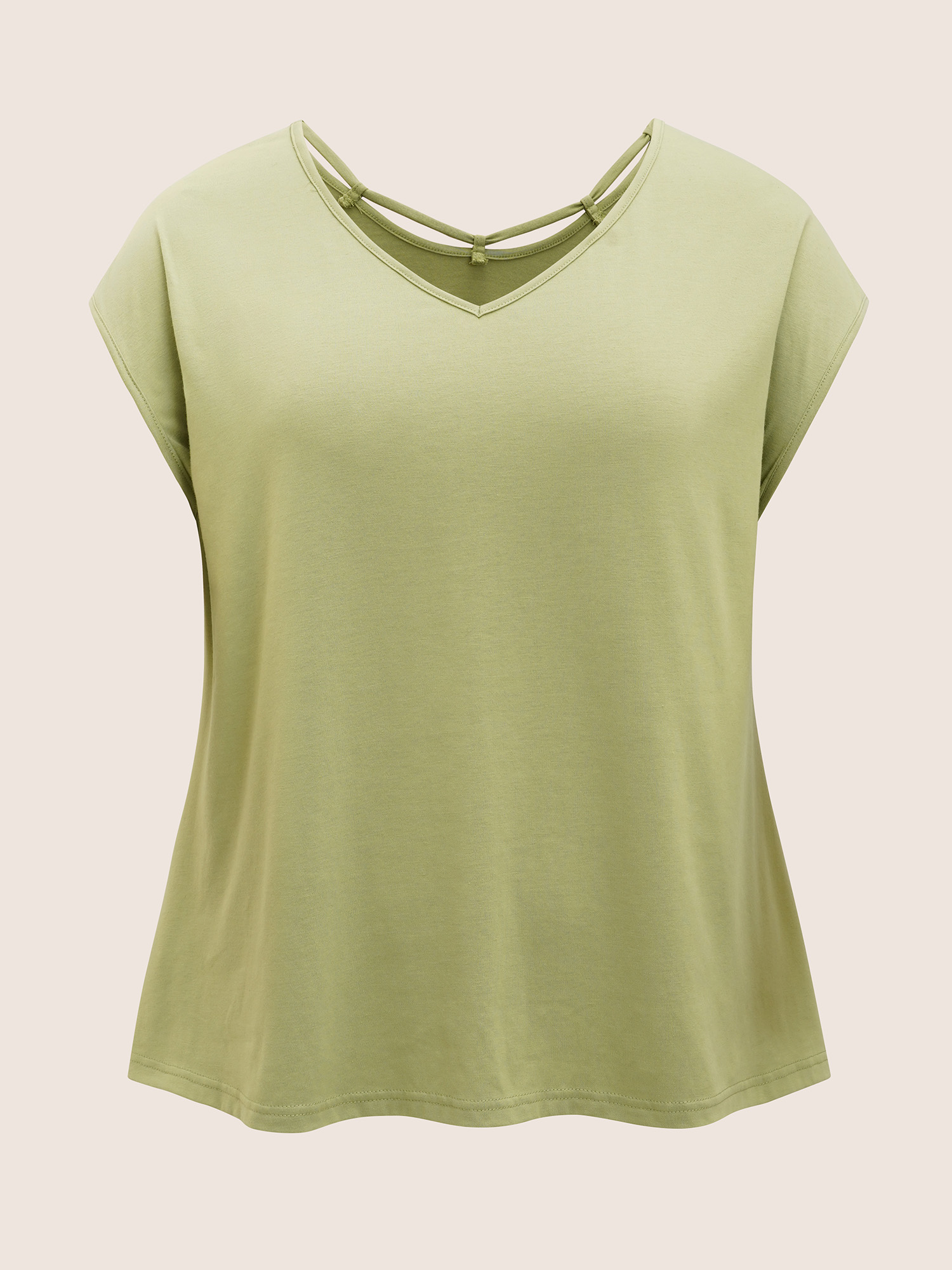 

Plus Size Crew Neck Cut Out Batwing Sleeve T-shirt LightGreen Women Casual Cut-Out V-neck Everyday T-shirts BloomChic
