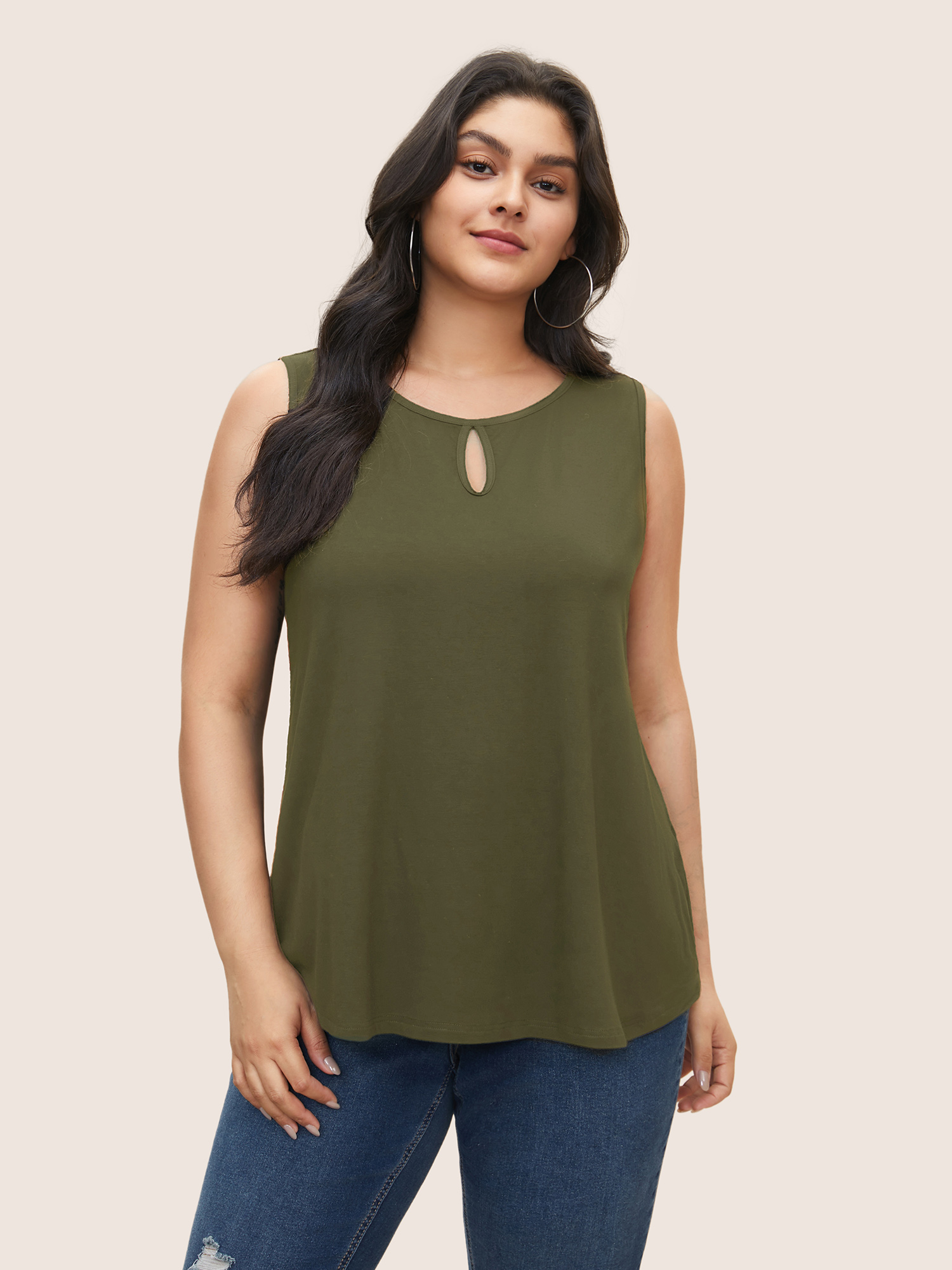 

Plus Size Supersoft Essentials Solid Keyhole Tank Top Women ArmyGreen Casual Non Round Neck Everyday Tank Tops Camis BloomChic