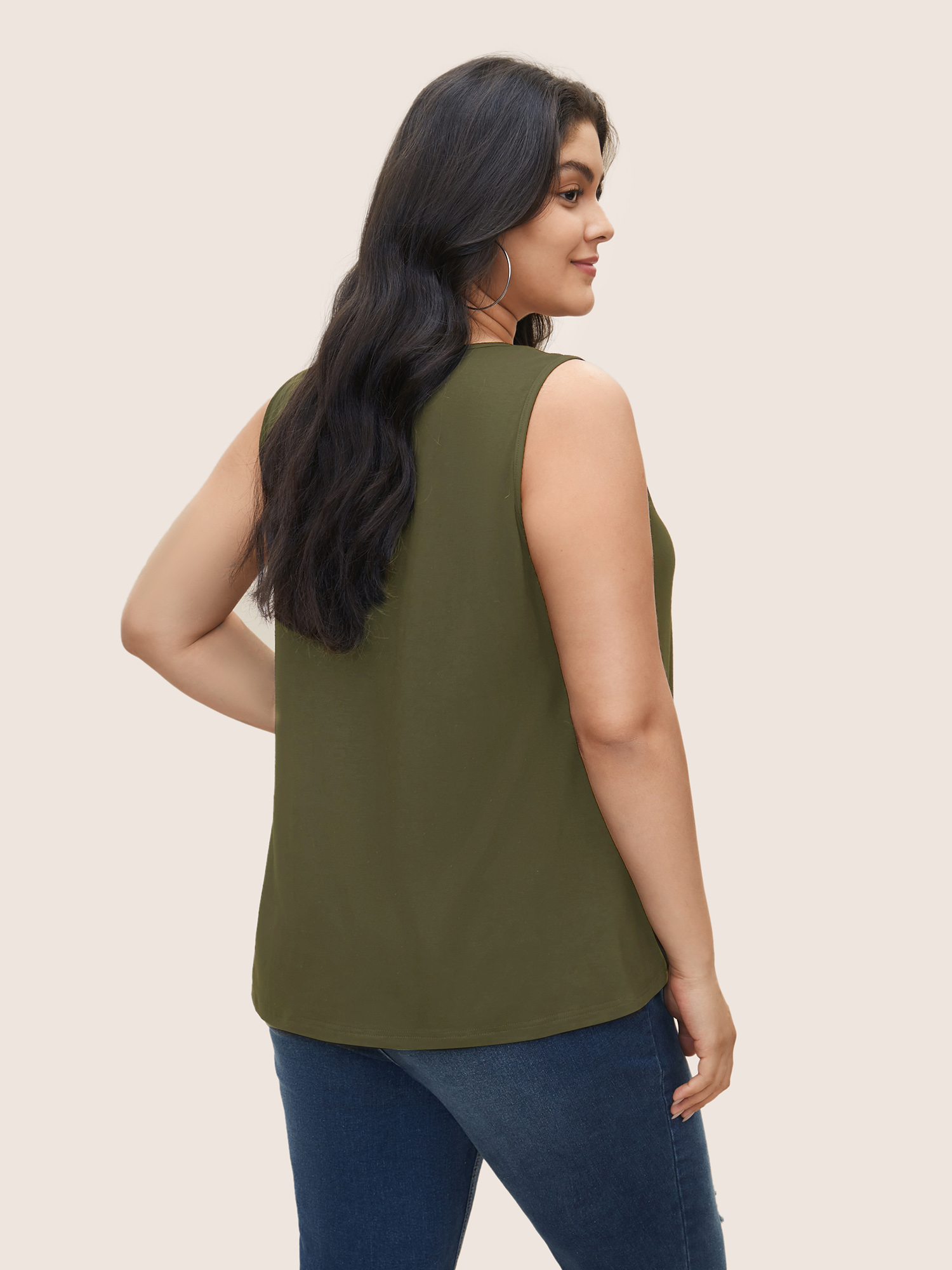 

Plus Size Supersoft Essentials Solid Keyhole Tank Top Women ArmyGreen Casual Non Round Neck Everyday Tank Tops Camis BloomChic