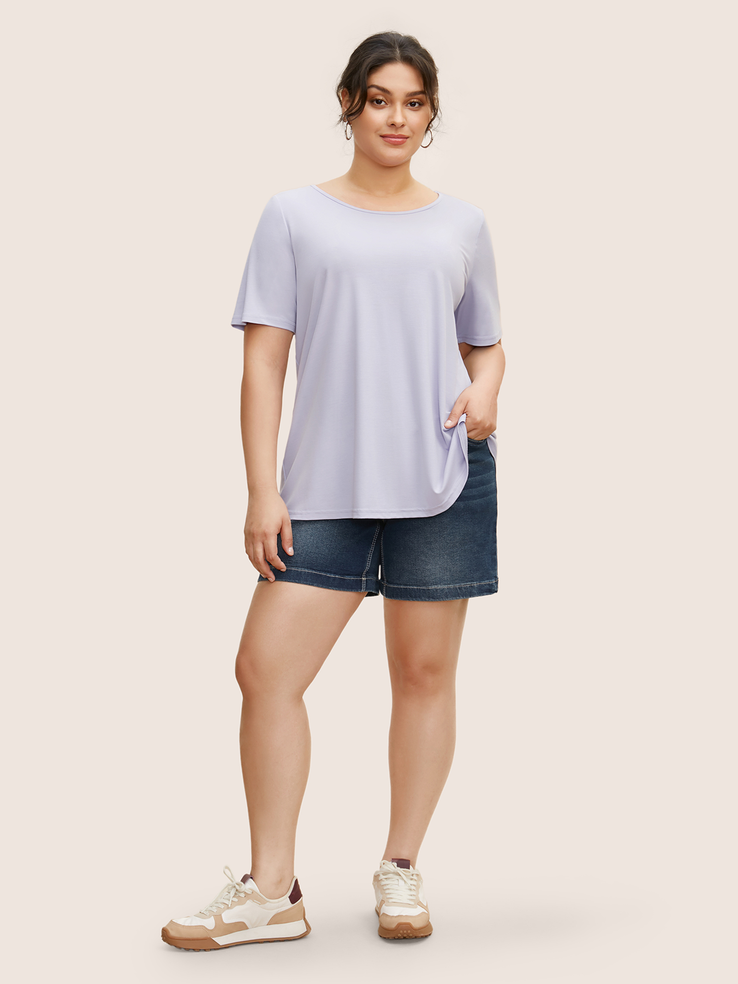 

Plus Size Crew Neck Cut Out Wrap T-shirt Lilac Women Casual Cut-Out Round Neck Everyday T-shirts BloomChic