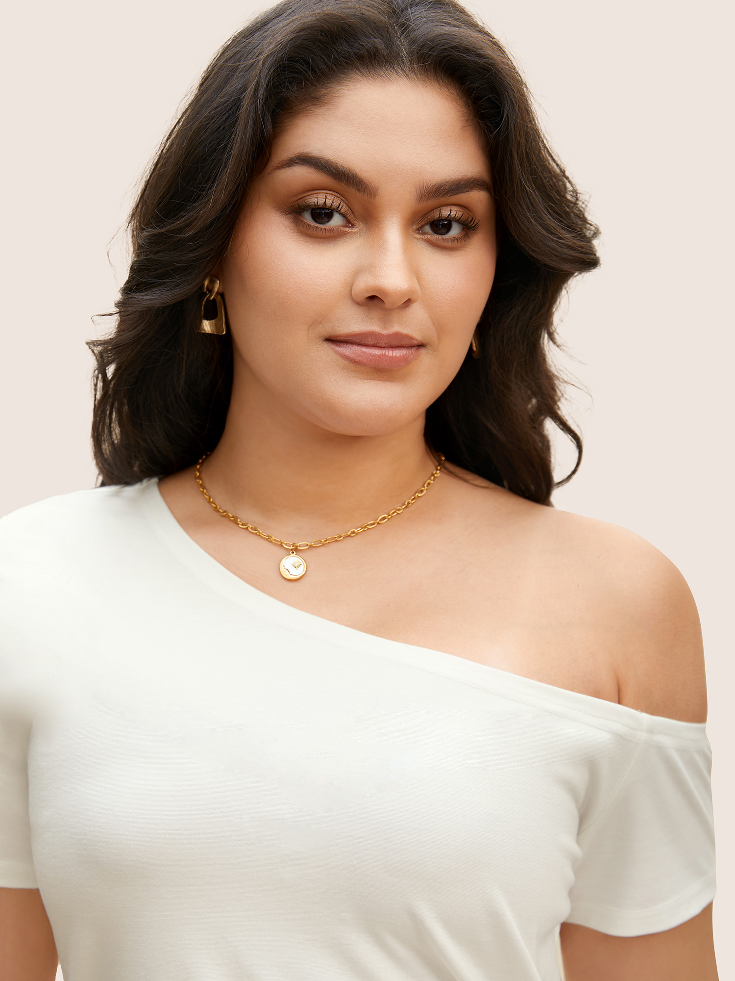 Plus Size One Shoulder Solid Gathered Knit T-shirt WhiteSmoke Women Elegant Gathered Asymmetrical Neck Bodycon Everyday T-shirts BloomChic 14-16/1X 