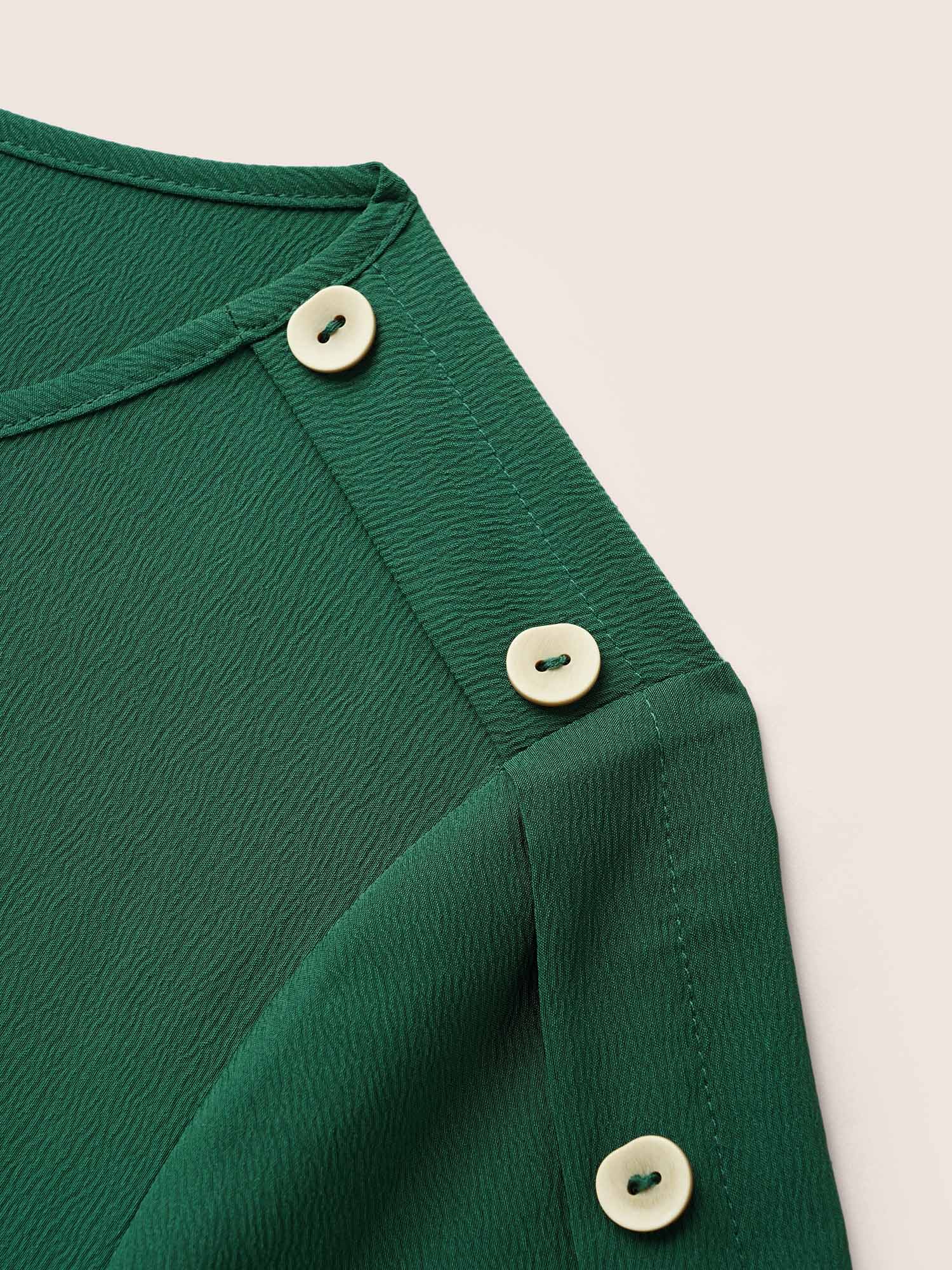 

Plus Size Plain Textured Boat Neck Button Detail Knee Dress Emerald Women Belted Boat Neck Short sleeve Curvy BloomChic