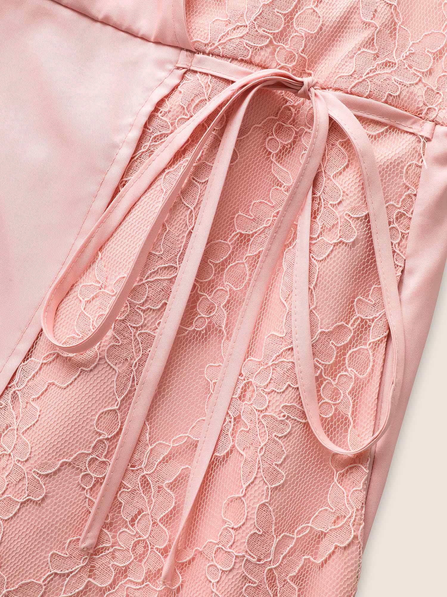 Plus Size Solid Lace Patchwork Tie Knot Midi Dress Blush Women Woven ribbon&lace trim V-neck Sleeveless Curvy BloomChic 22-24/3X 