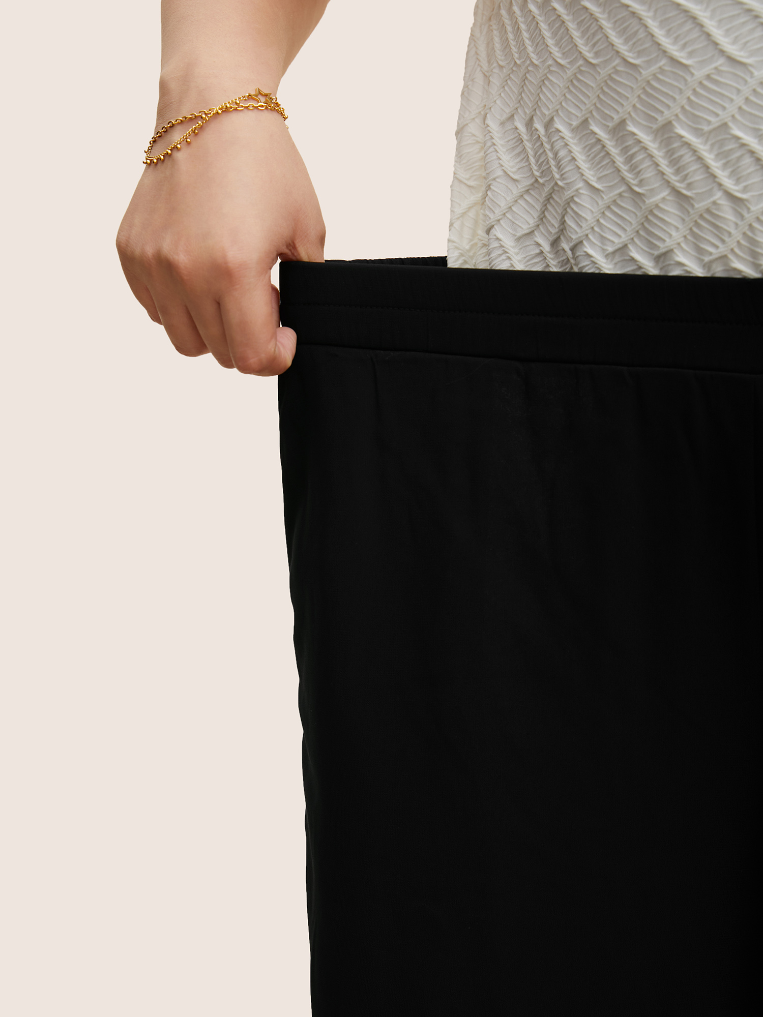 

Plus Size Mid Rise Mesh Elastic Waist Wide Leg Pants Women Black Elegant Loose Mid Rise Everyday Pants BloomChic