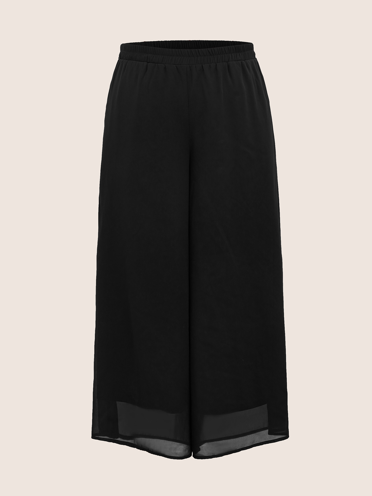 Plus Size Mid Rise Mesh Elastic Waist Wide Leg Pants Women Black Elegant Loose Mid Rise Everyday Pants BloomChic 30/6X 