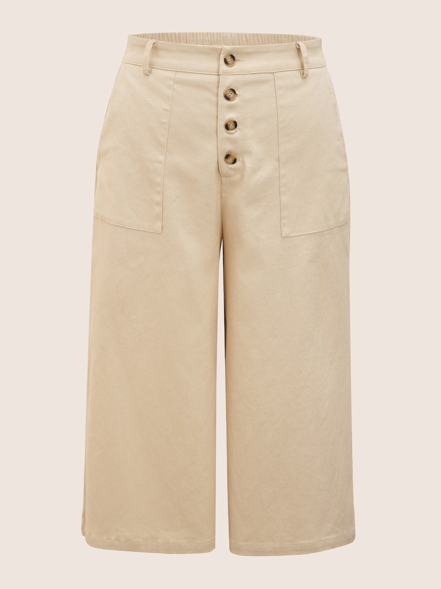 

Plus Size Mid Rise Button Up Elastic Waist Loose Pants Women Beige Elegant Loose Mid Rise Everyday Pants BloomChic