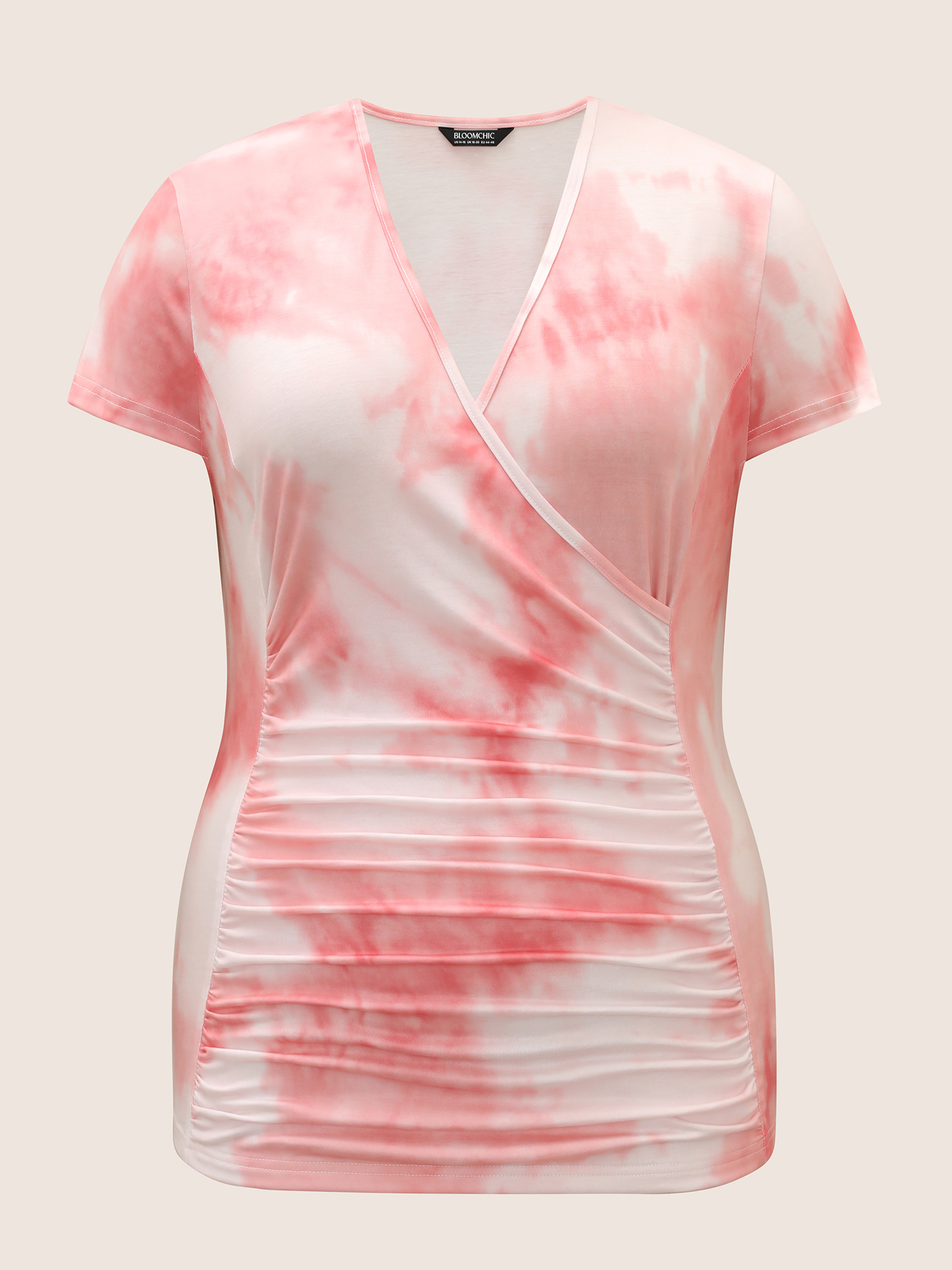 

Plus Size Tie Dye Overlap Collar Cap Sleeve T-shirt Nudepink Overlap Collar Cap Sleeve Elegant Jersey Tops