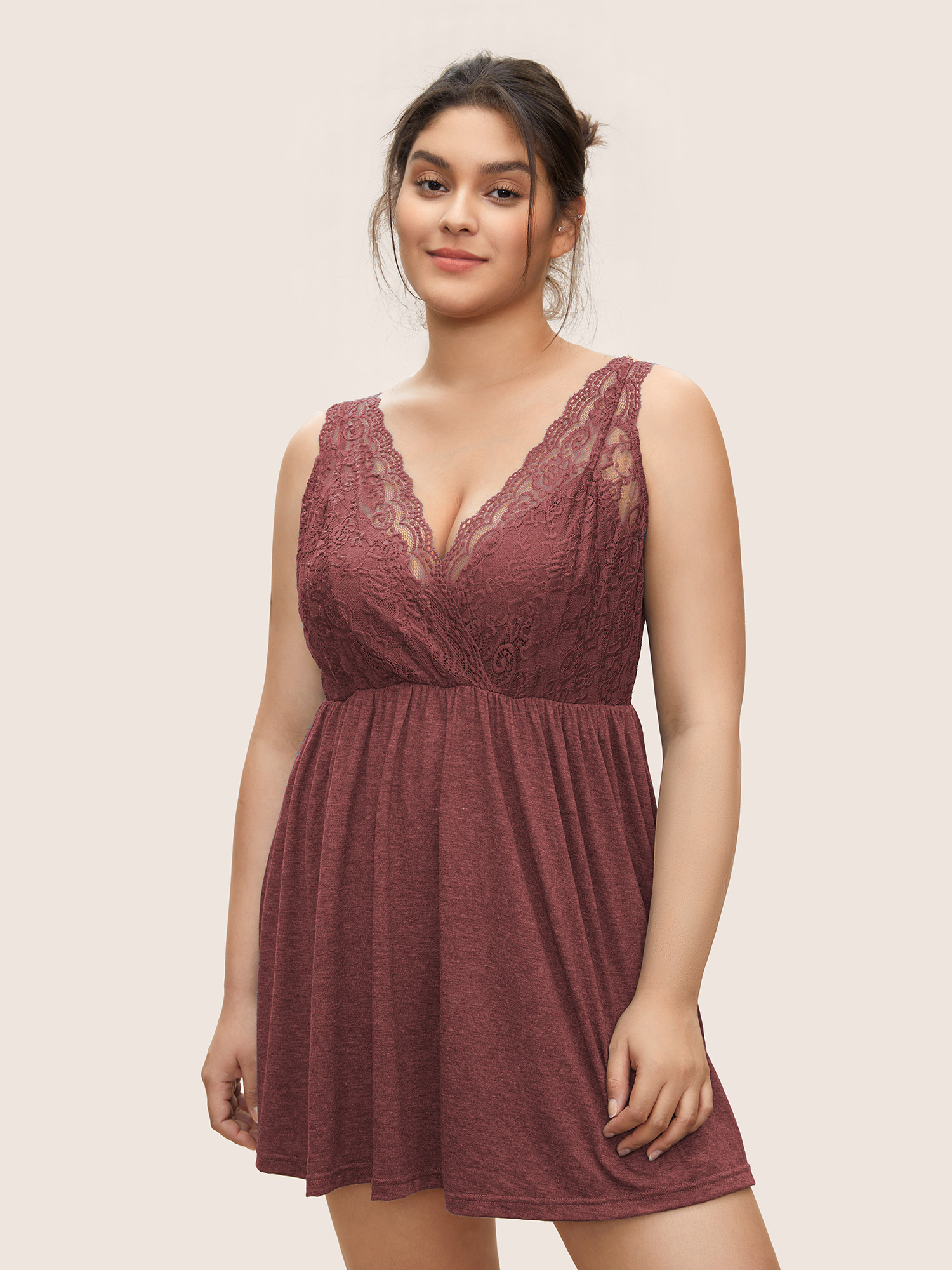 

Plus Size Guipure Lace Wrap Backless Sleep Dress Scarlet Sleeveless Deep V-neck Lounge Everyday  Bloomchic