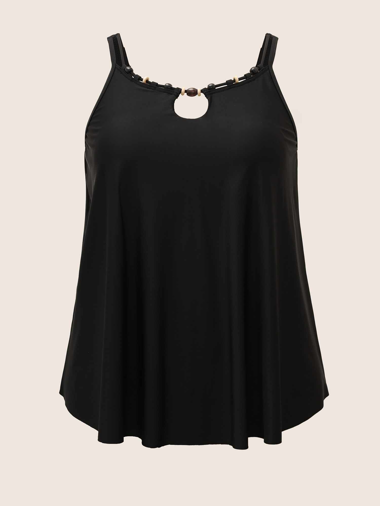Plus Size Solid Keyhole Adjustable Straps Swim Top Women`s Swimwear Black Beach Cut-Out High stretch Bodycon Heart neckline Curve Swim Tops BloomChic 28/5X 