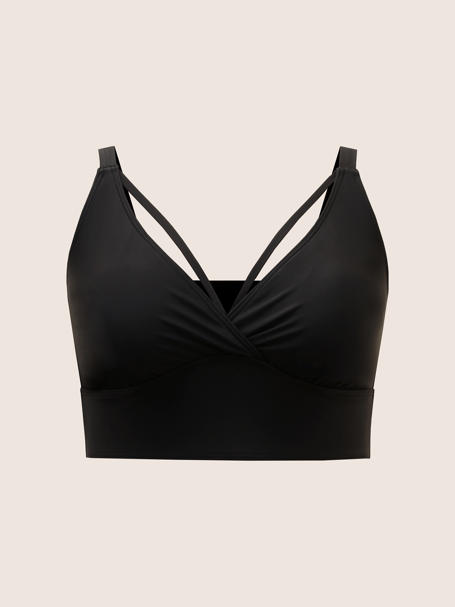 Plus Size Solid Cut Out Adjustable Straps Swim Top Women`s Swimwear Black Beach Non High stretch Skinny Overlap Collar Curve Swim Tops BloomChic 12/L 
