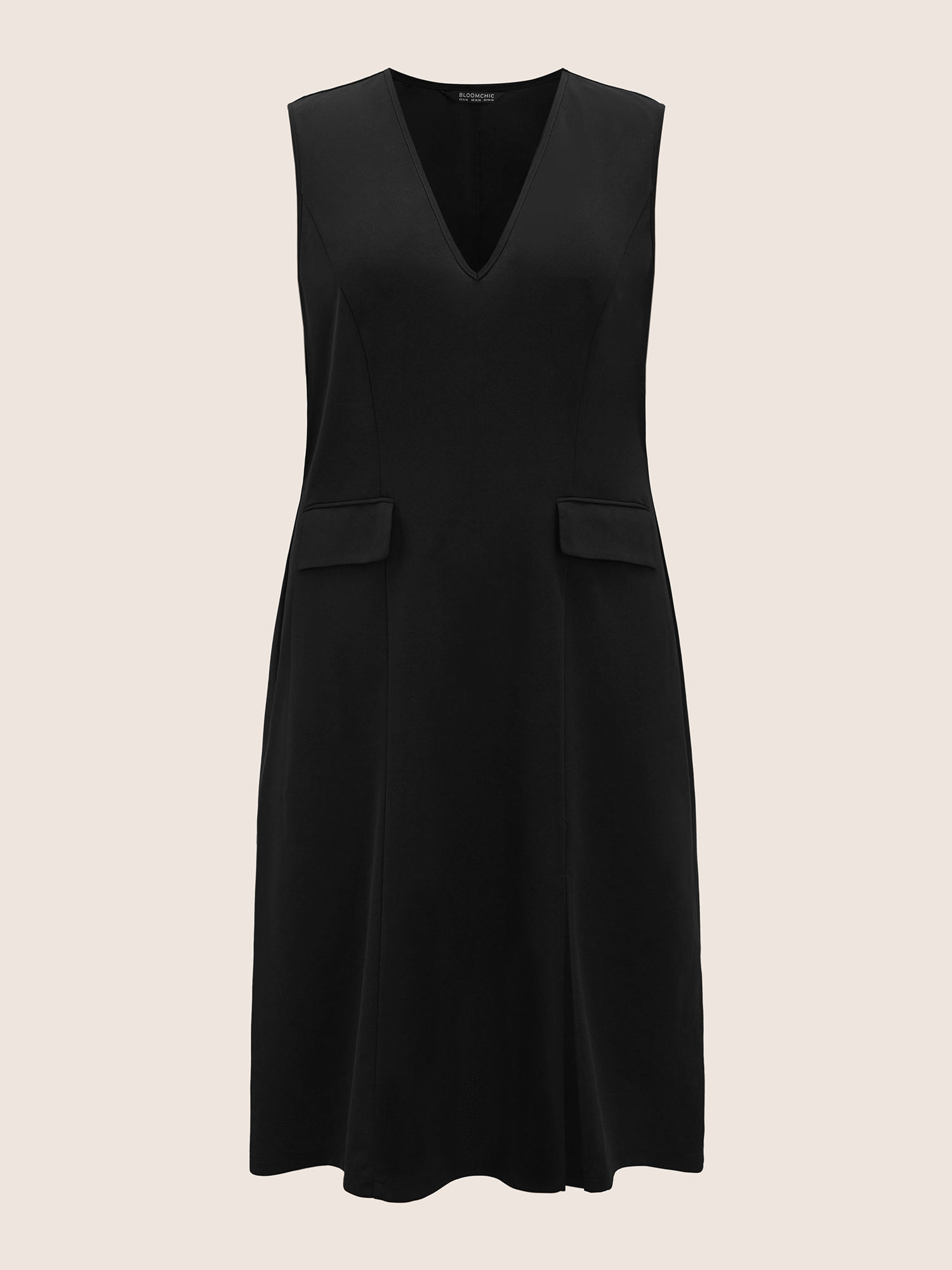 

Plus Size V Neck Metal Detail Split Hem Dress Black Women Slit V-neck Sleeveless Curvy BloomChic