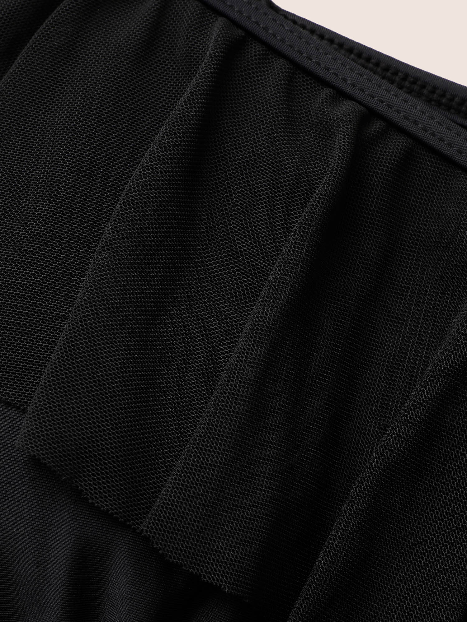 Plus Size Solid Ruffle Trim Patchwork Mesh Swim Dress Women`s Swimwear Black Beach Bodycon Heart neckline High stretch Curve Swim Dresses BloomChic 22-24/3X 