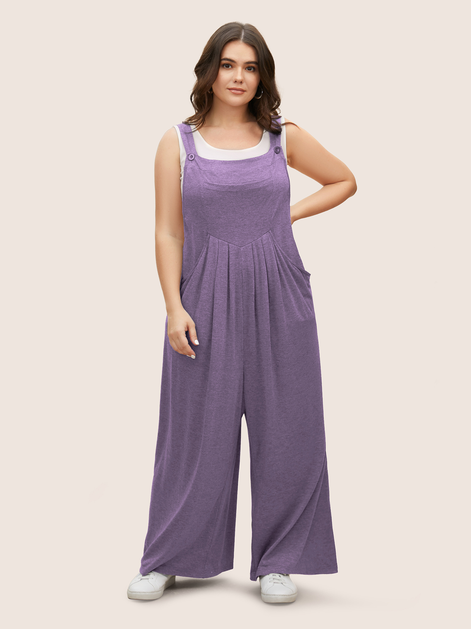 

Plus Size Mauve Supersoft Essentials Solid Pleated Pocket Jumpsuit Women Casual Sleeveless Non Everyday Loose Jumpsuits BloomChic