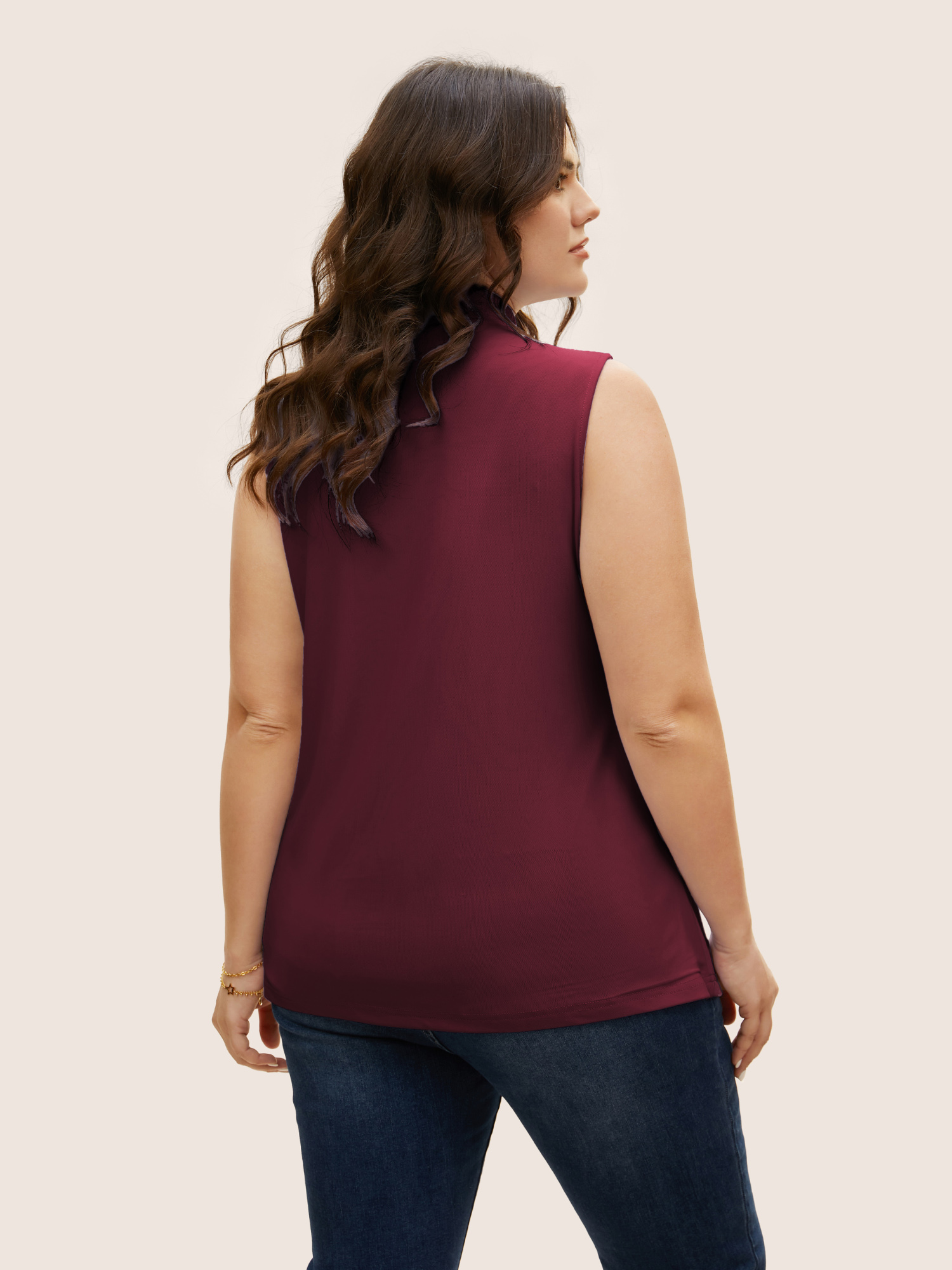 

Plus Size Overlap Collar Solid Pleated Tank Top Women Burgundy Elegant Pleated Overlap Collar Everyday Tank Tops Camis BloomChic