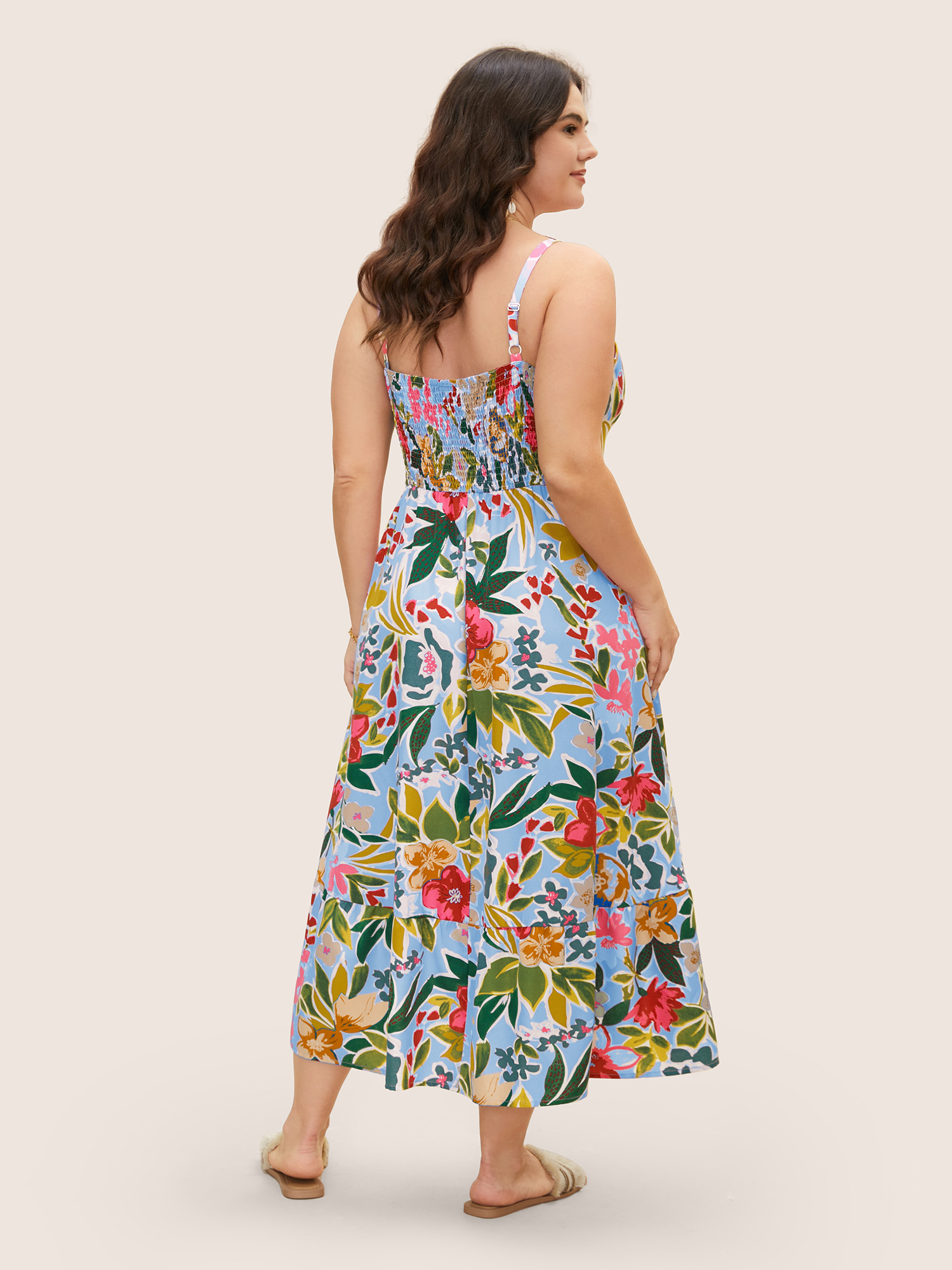 Plus Size Floral Drawstring High Low Hem Cami Dress LightBlue Women Drawstring V-neck Sleeveless Curvy BloomChic 26/4X 