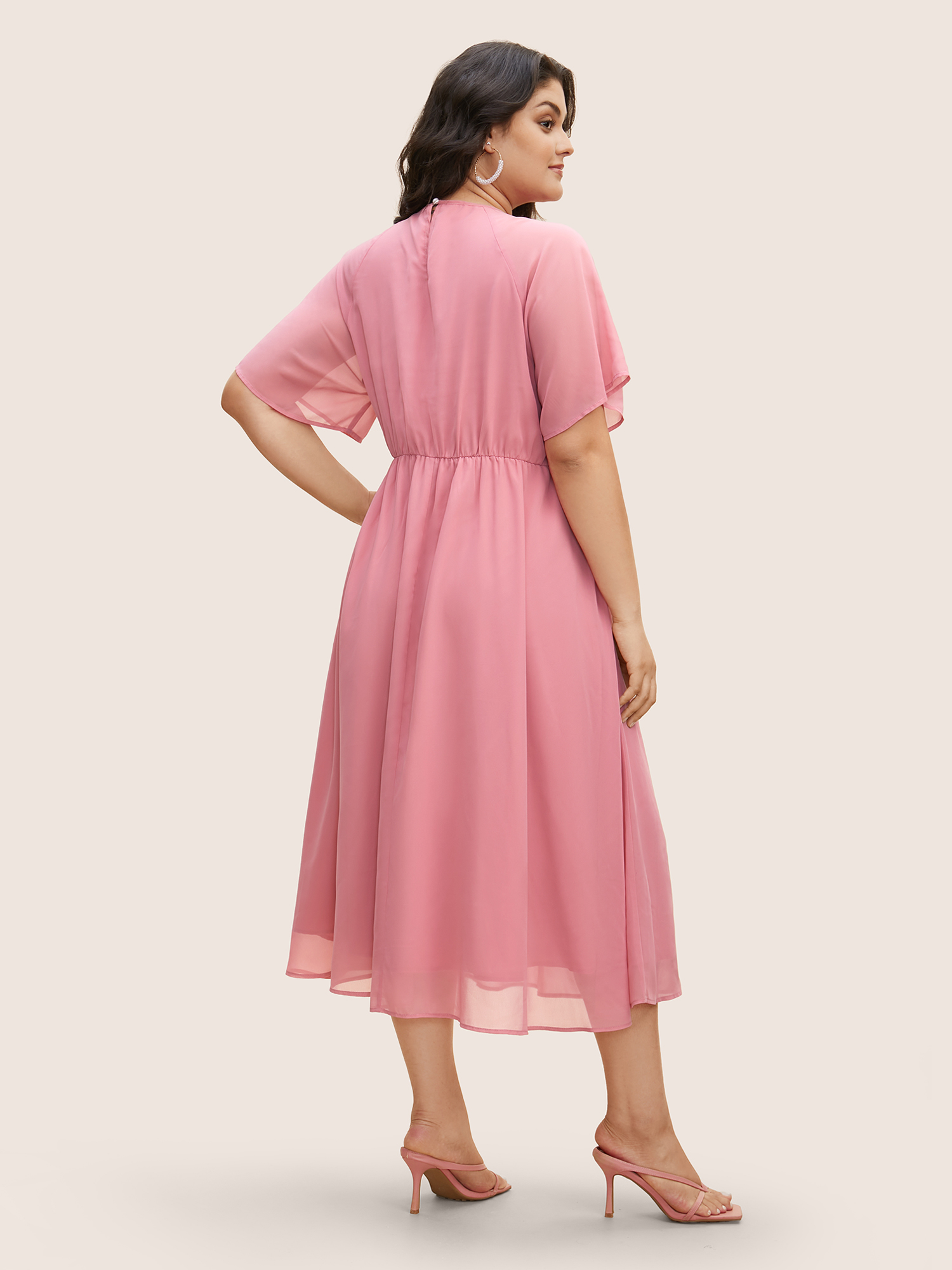 

Plus Size Bowknot Detail Chiffon Patchwork Midi Dress Watermelon Women Elegant Round Neck Short sleeve Curvy BloomChic