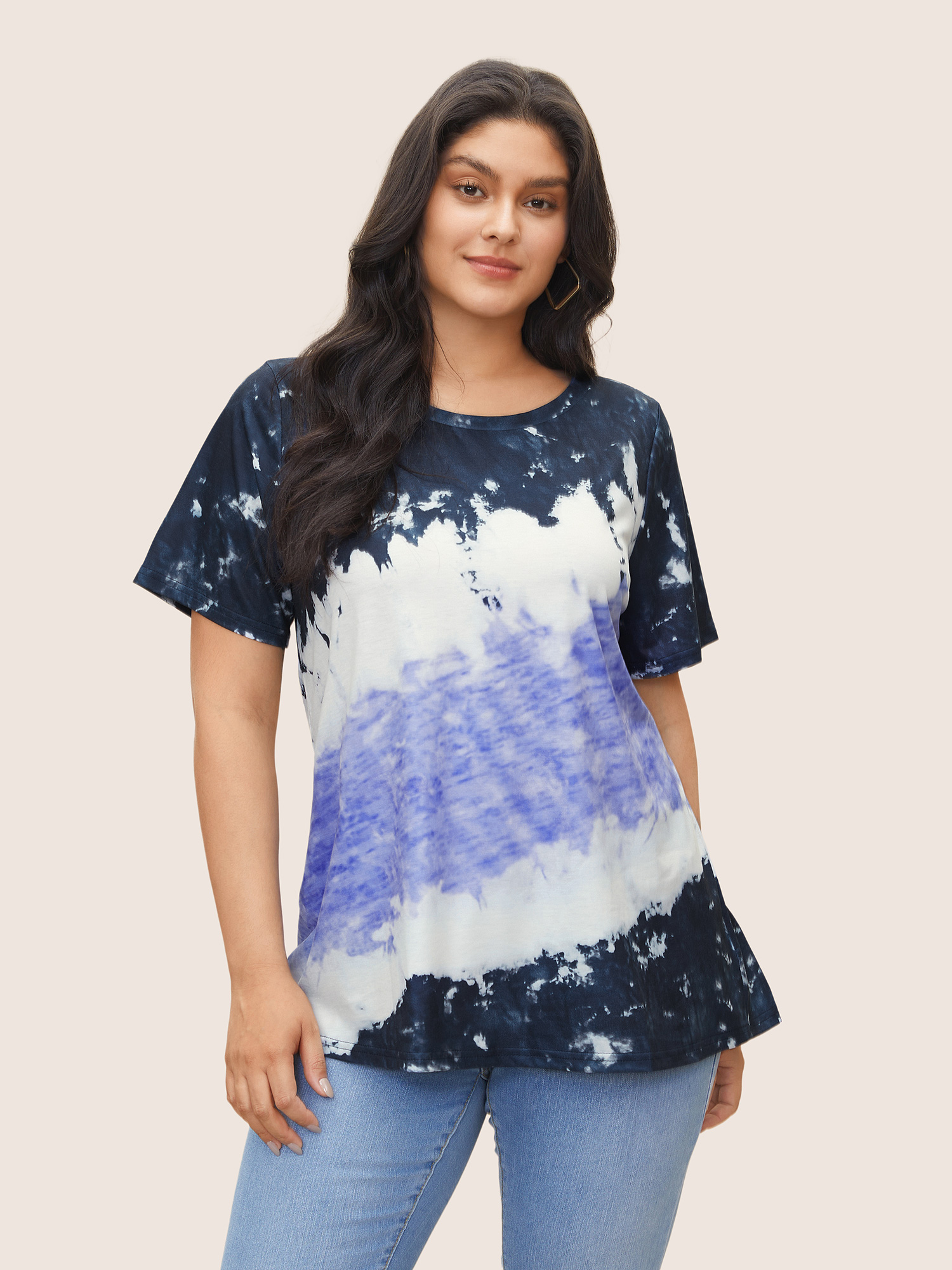 

Plus Size Tie Dye Round Neck T-shirt Midnight Women Casual Tie Dye Round Neck Everyday T-shirts BloomChic