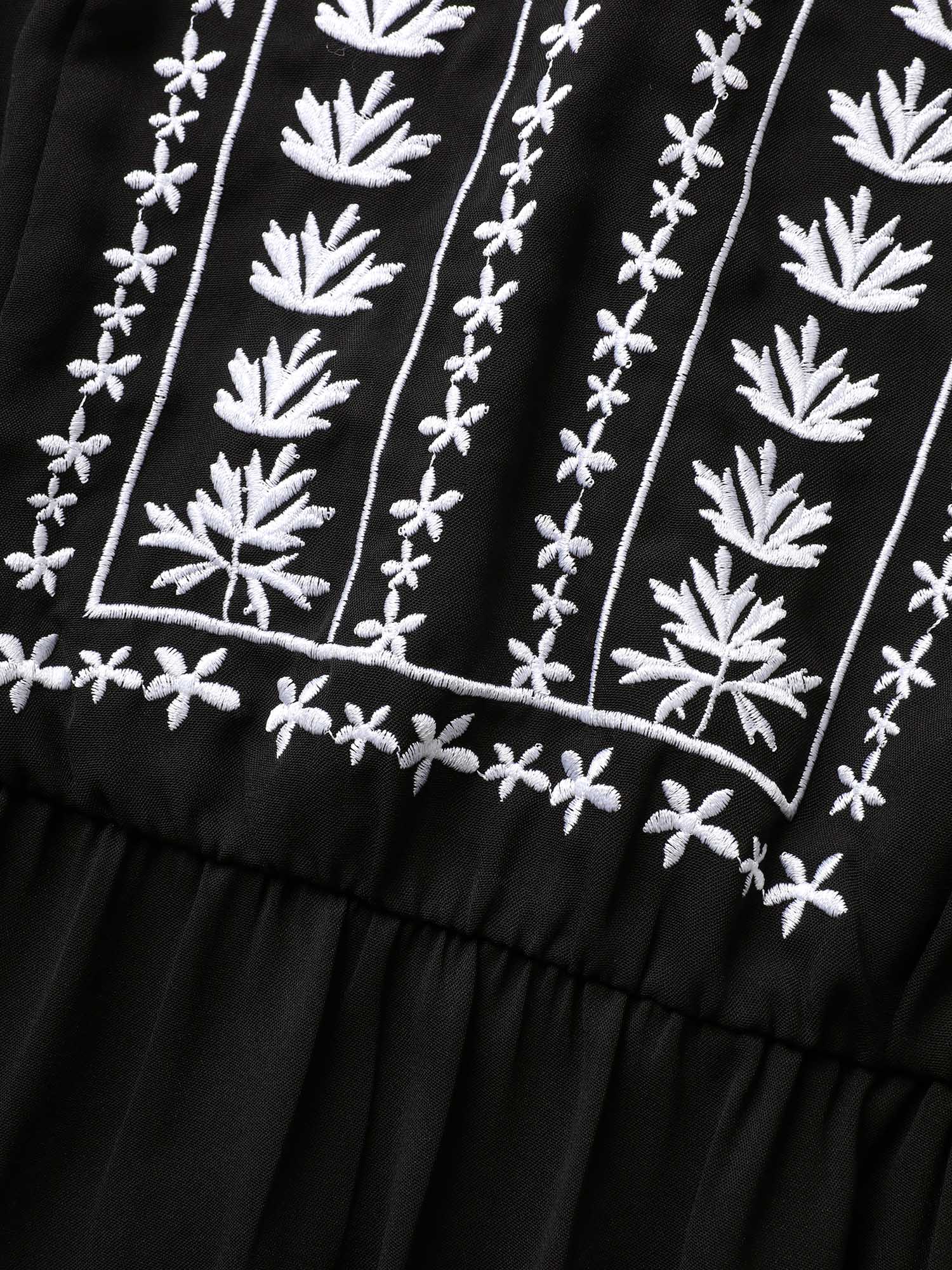 Plus Size Floral Embroidered V Neck Ruffle Cap Sleeve Dress Black Women Embroidered V-neck Cap Sleeve Curvy BloomChic 12/L 