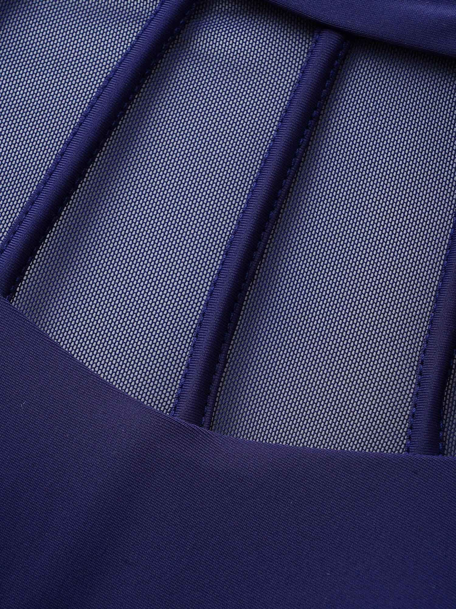 Plus Size Halter Neck Ties Mesh Patchwork Swim Dress Women`s Swimwear Indigo Beach Bodycon Halter neck High stretch Curve Swim Dresses BloomChic 26/4X 